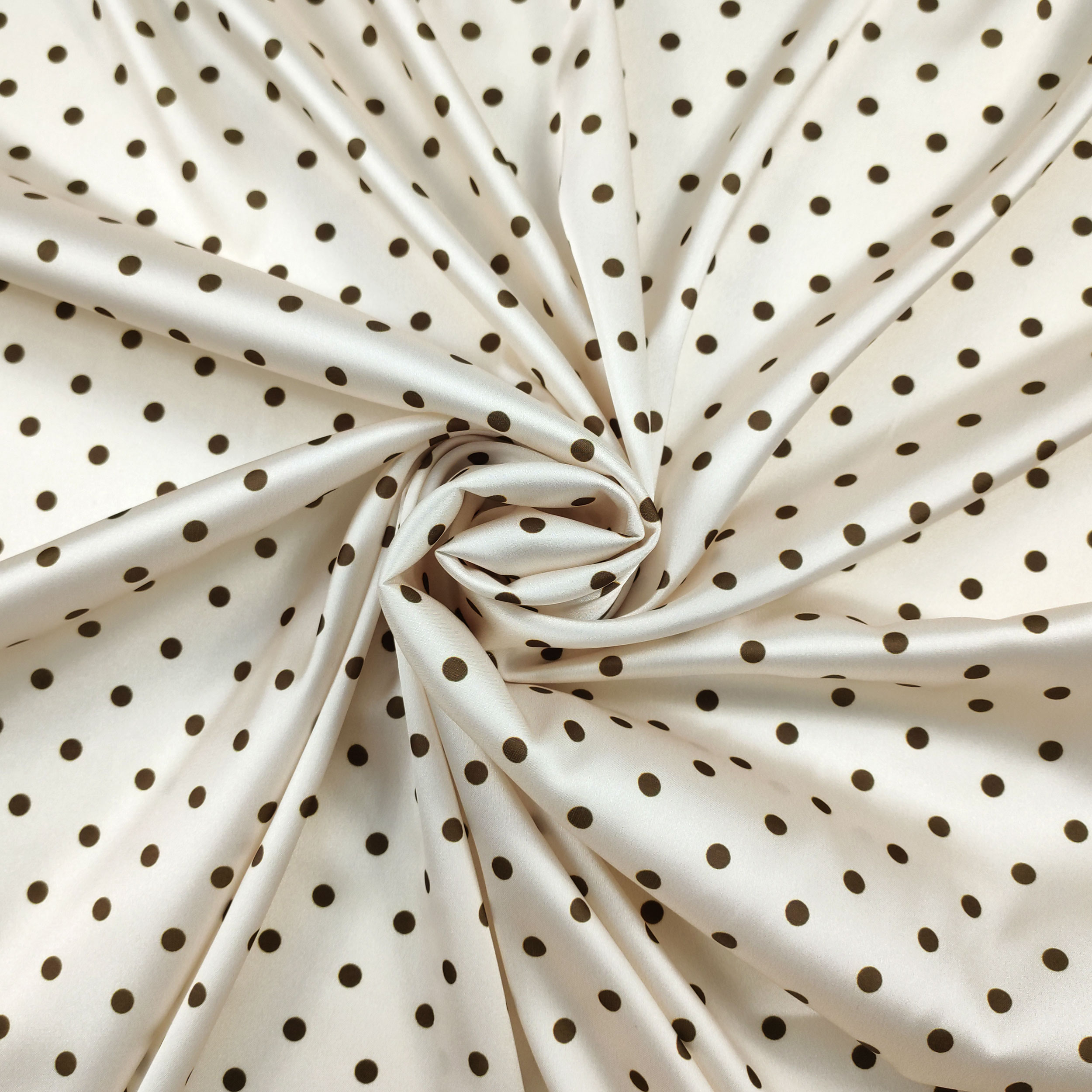 Elasticated Satin Set High Fashion Polka Dot Cream Background
