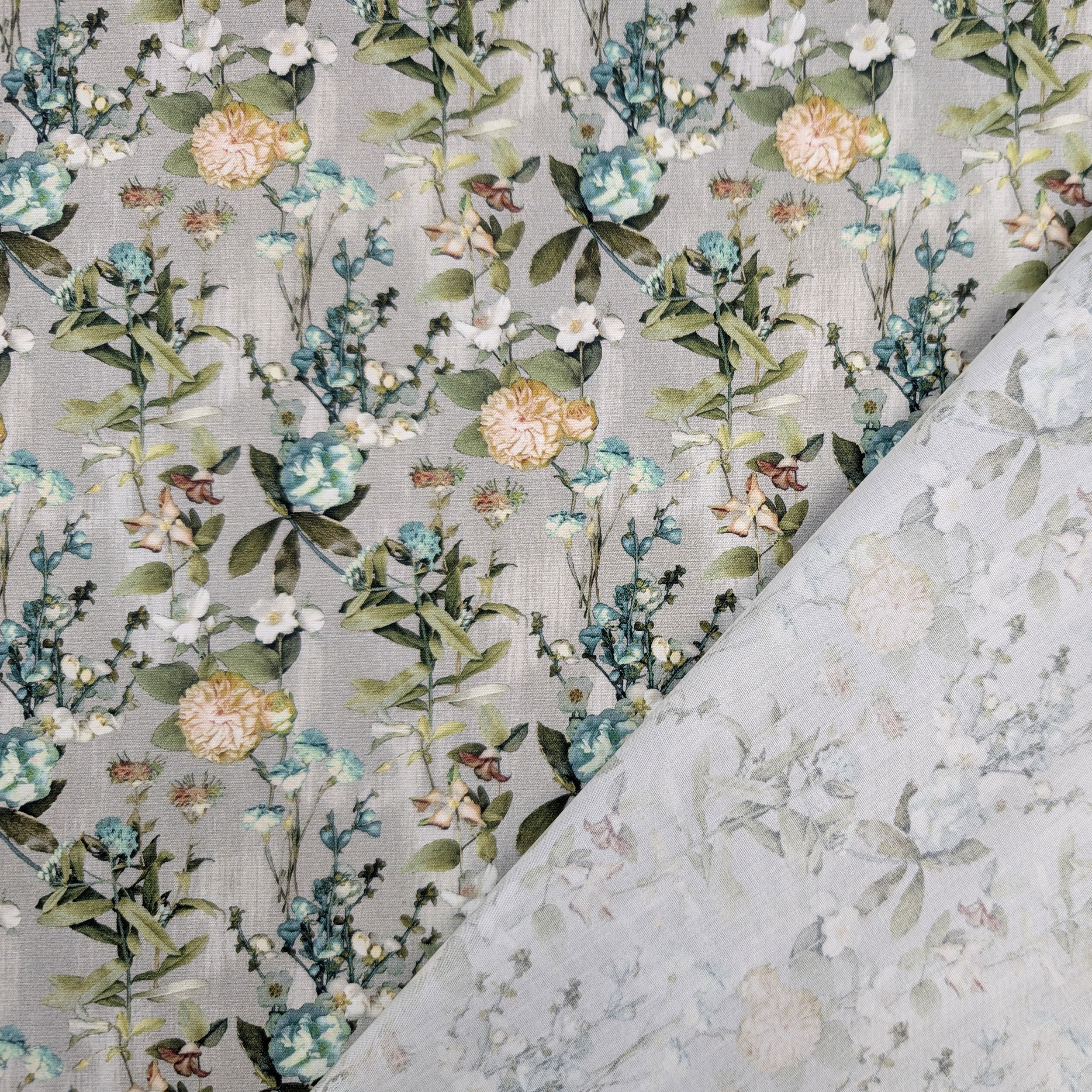 Poplin Cotton Floral Petrol and Yellow Flowers Image