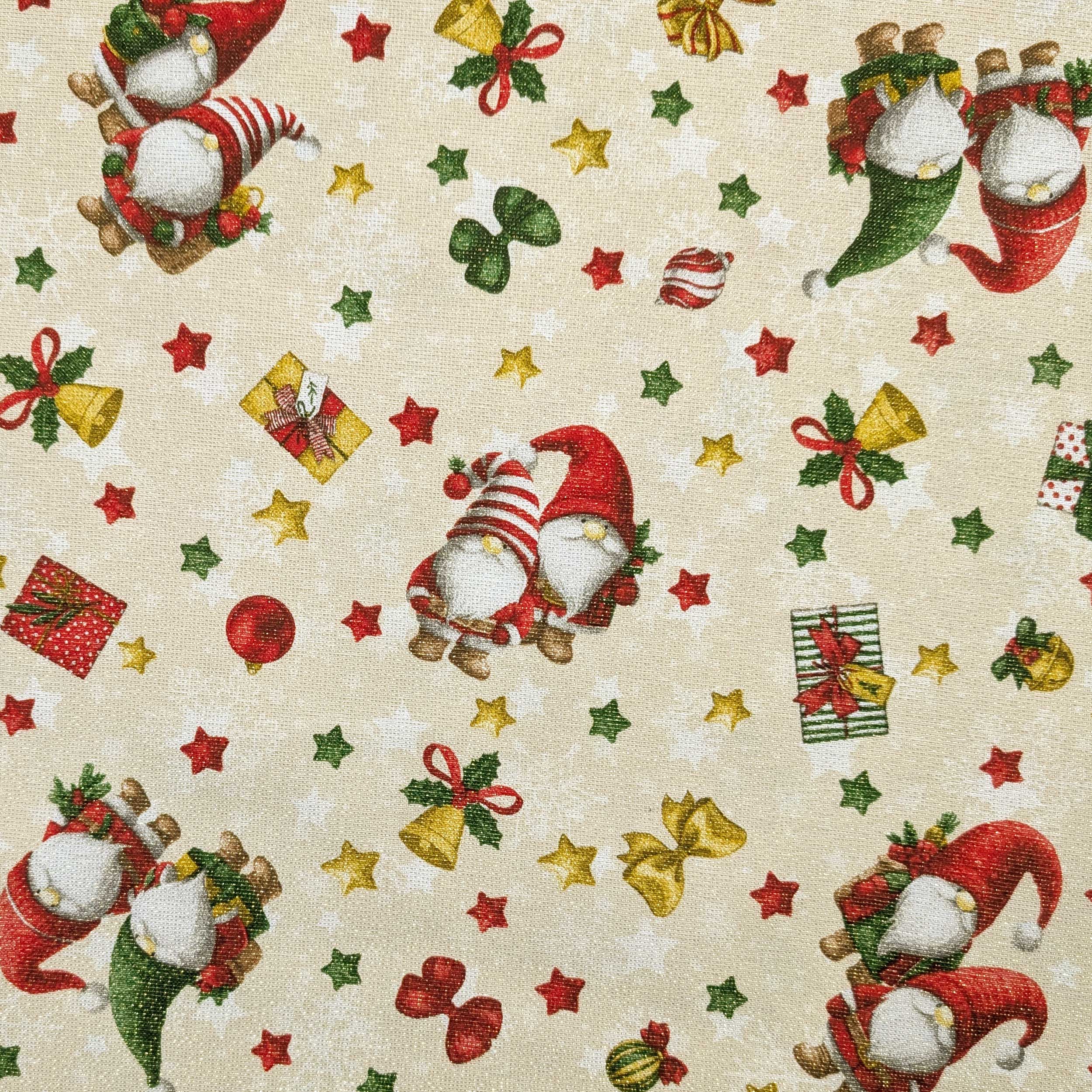 Light Gold Lurex Christmas Panama with Gnomes Image