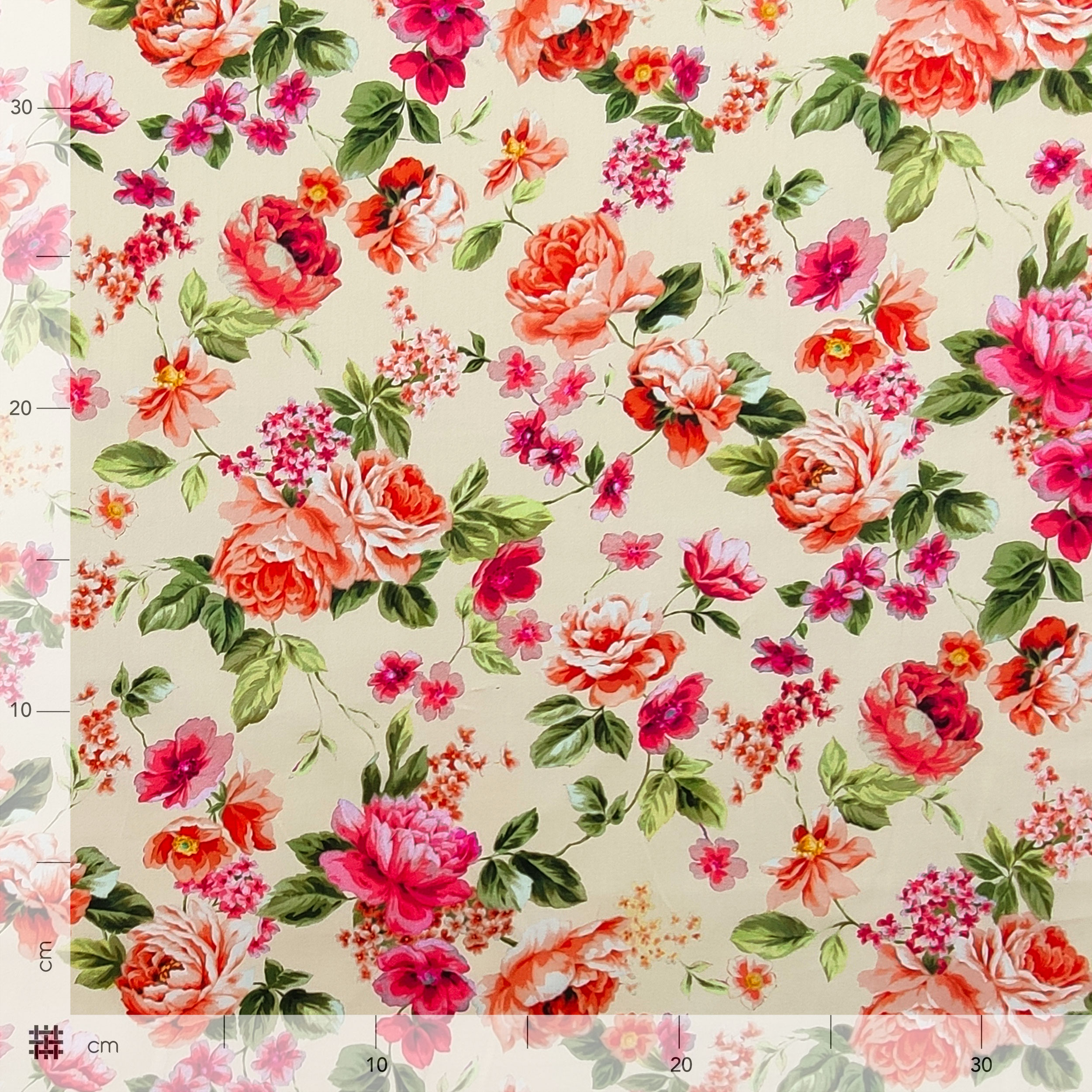 Coton Rasatello Fond écru avec fleurs Image