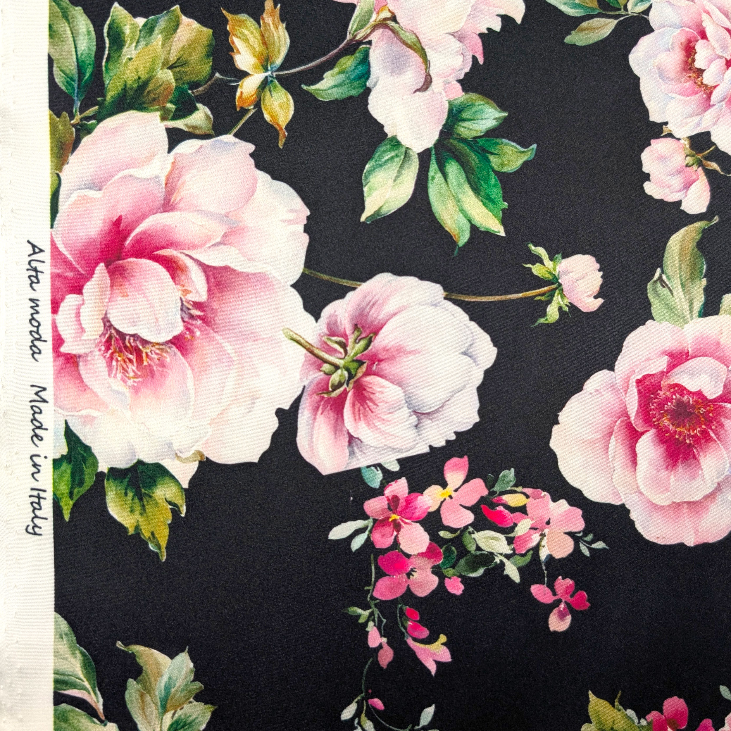 Satin Set High Fashion Pink Flowers Black Background Image