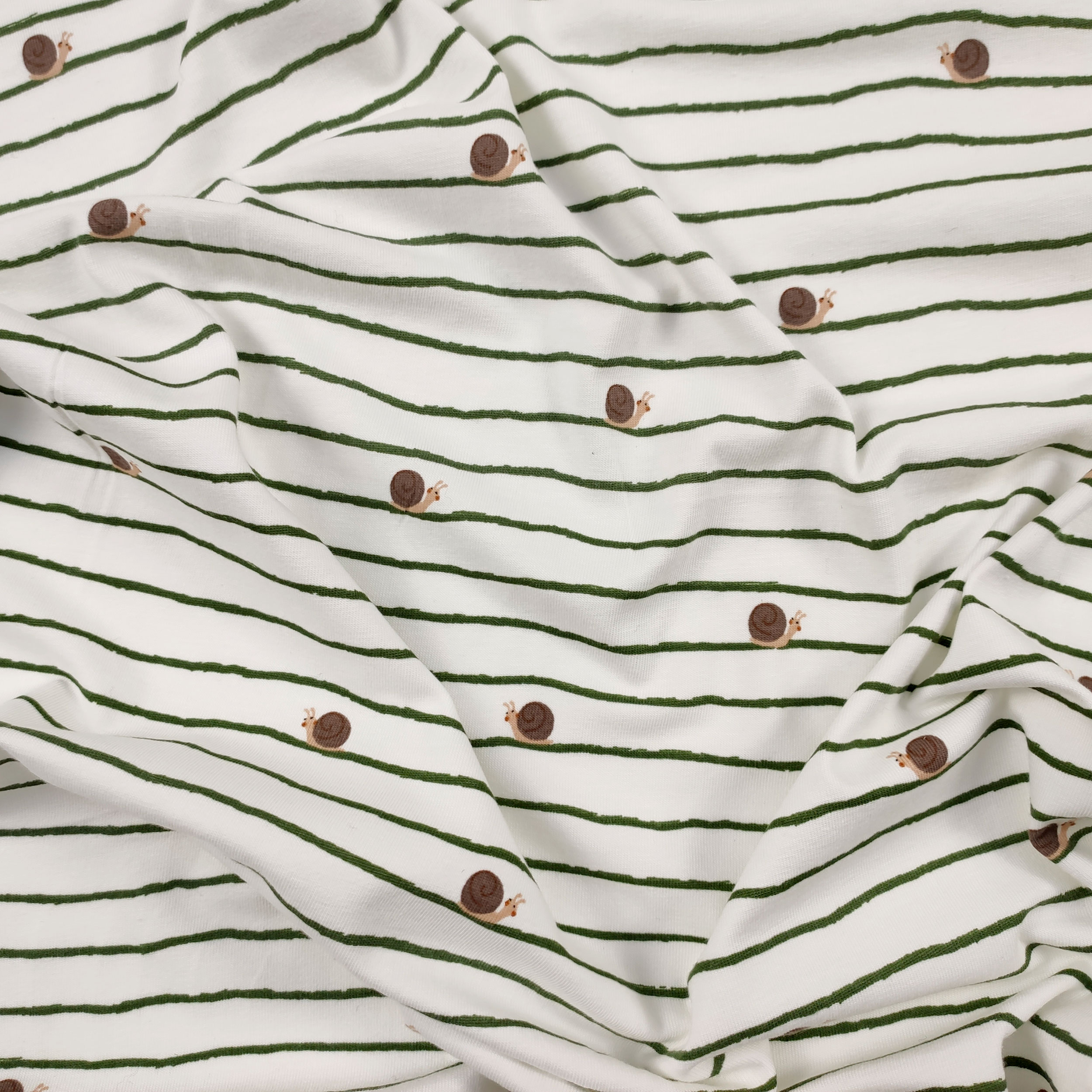 Jersey Cotton Snail Pattern and Green Stripes Image