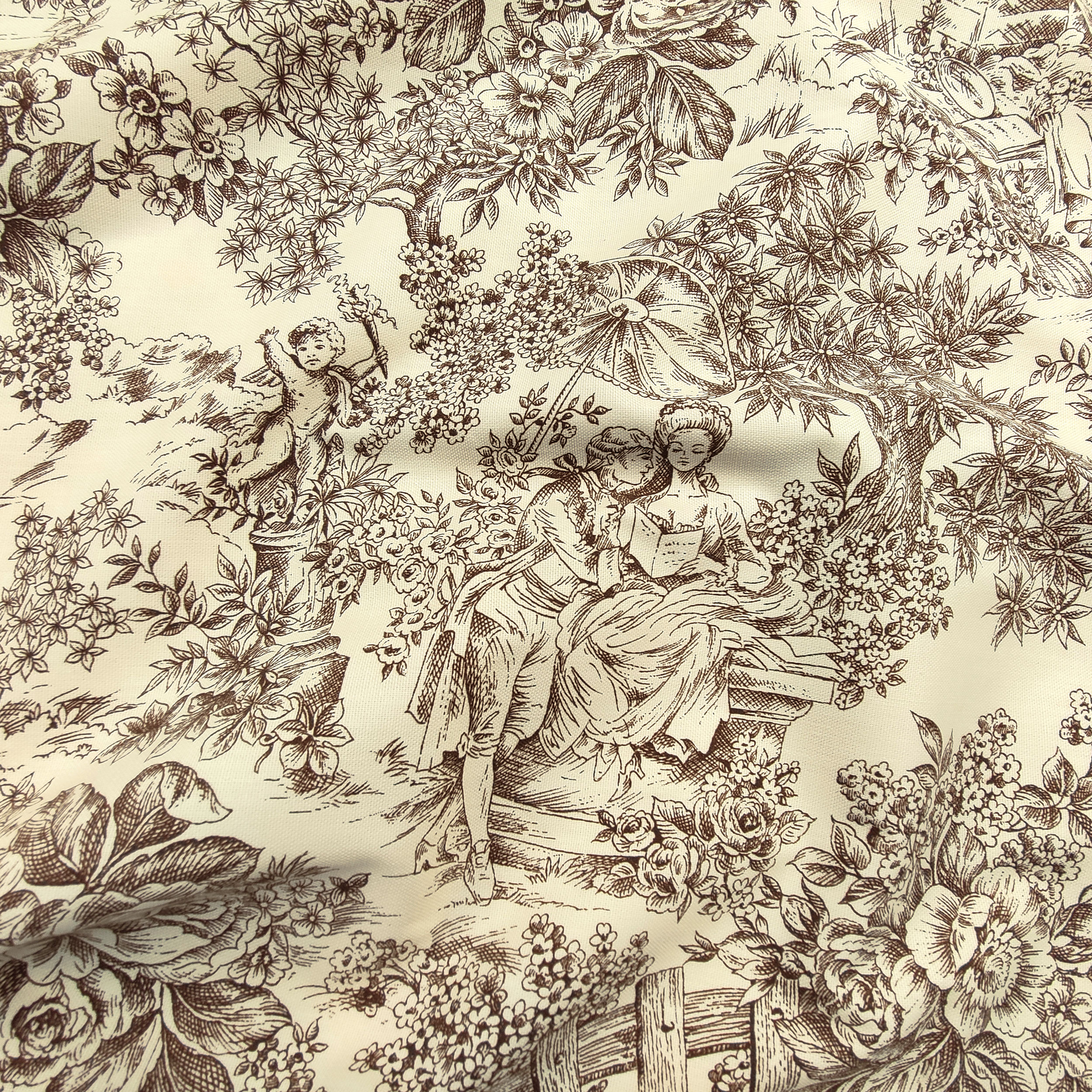 Panama Fabric Toile De Jouy Fond Marron Crème Image