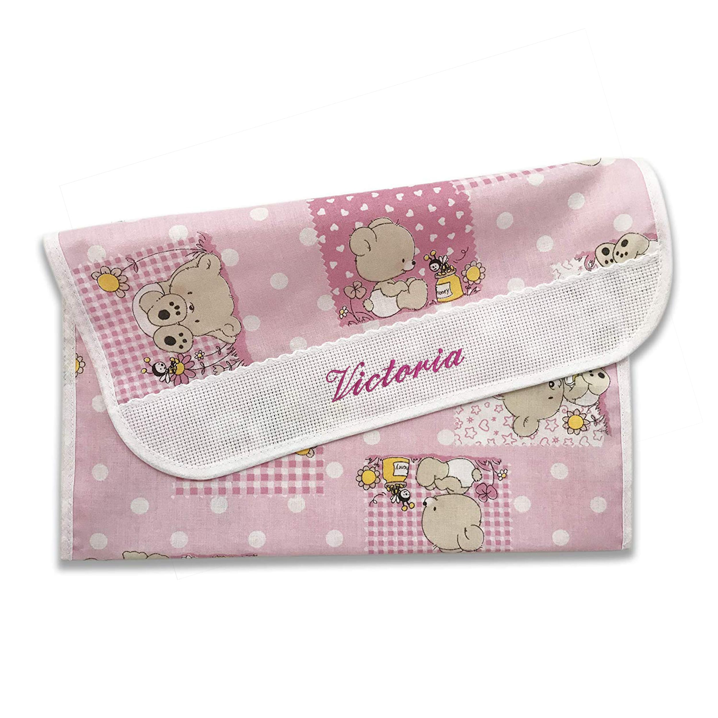 Porte-bavoir rose ours et abeilles