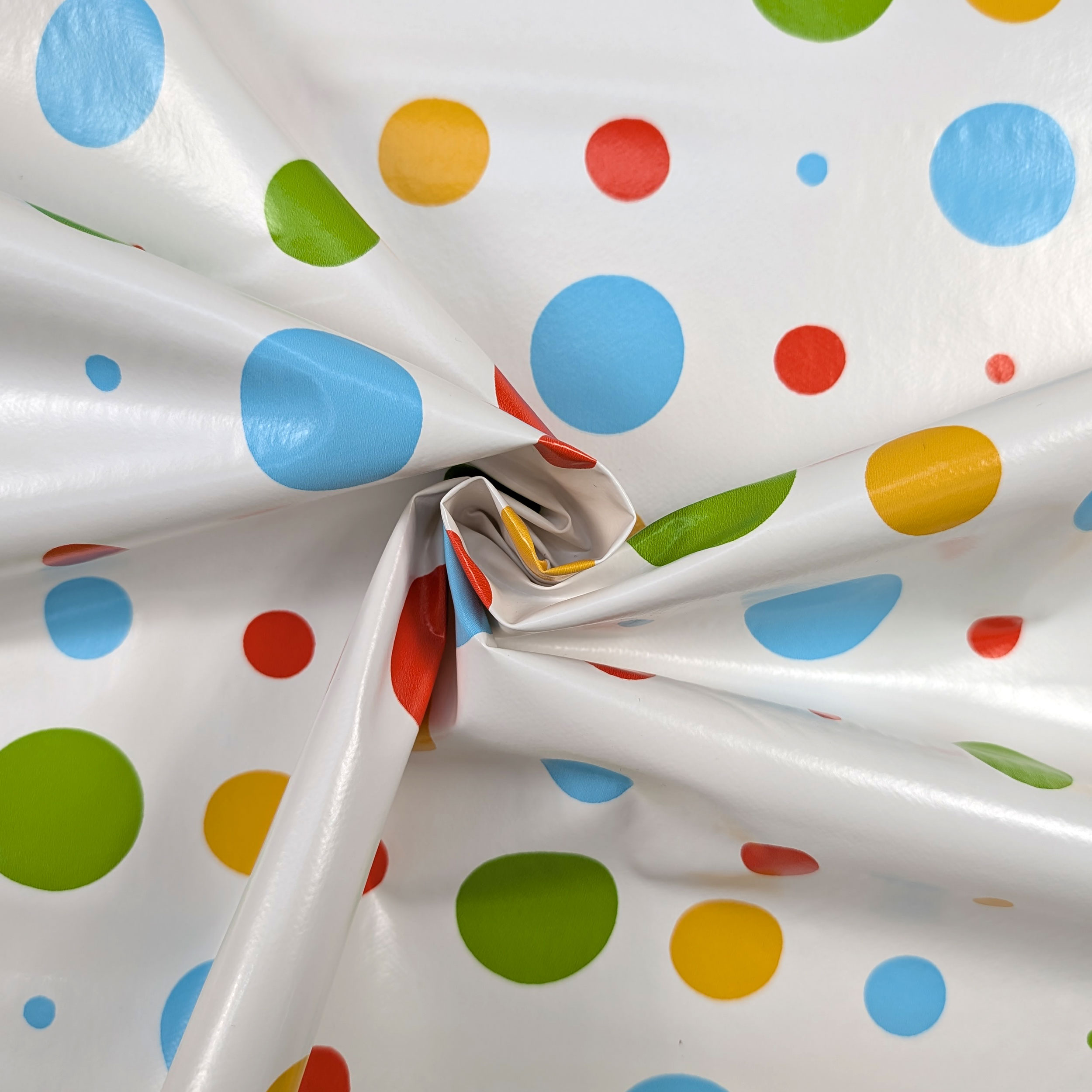 Coloured Polka Dot Plasticised Tablecloth Fabric Image