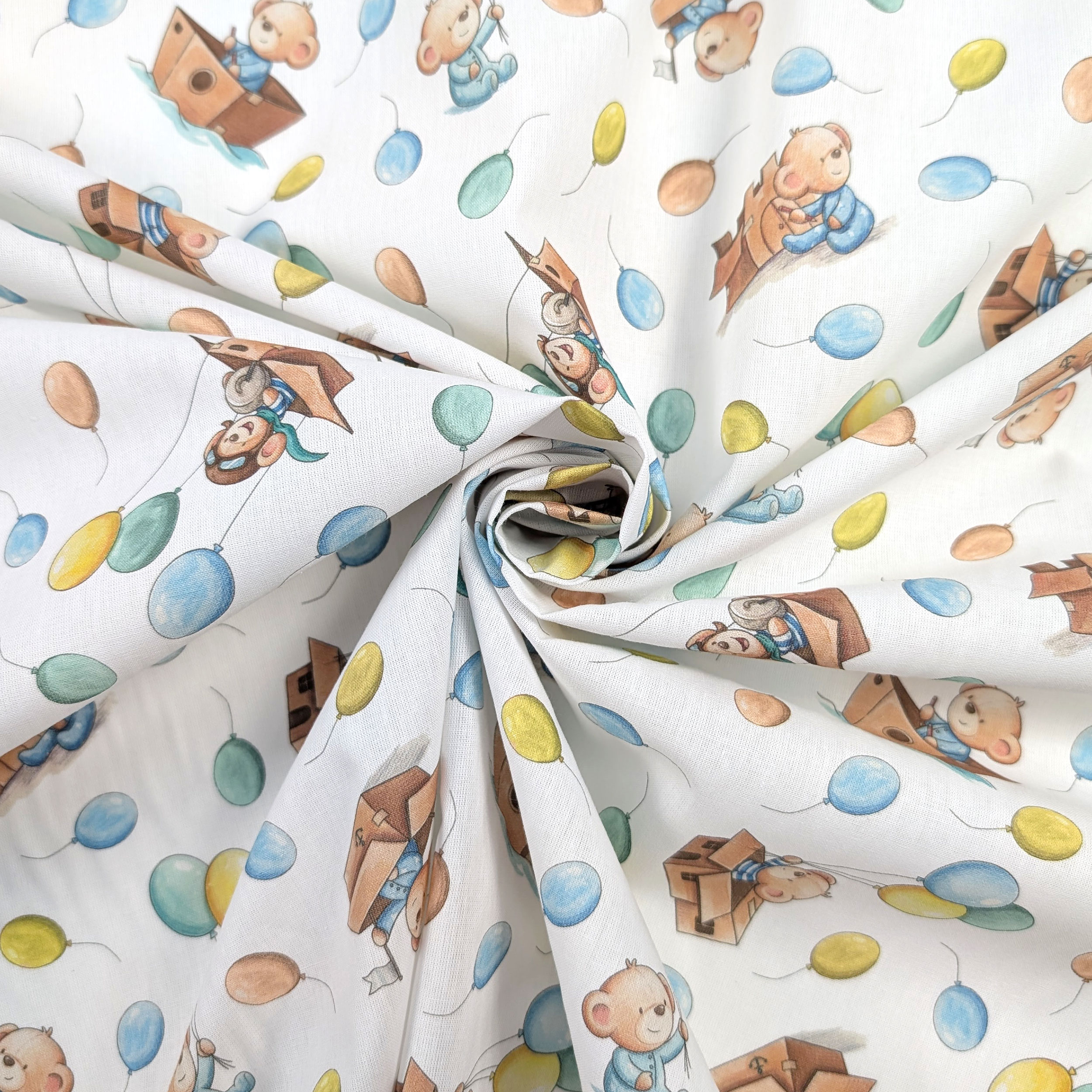 Percale Cotton with Teddy Bears and Colourful Balloons Image