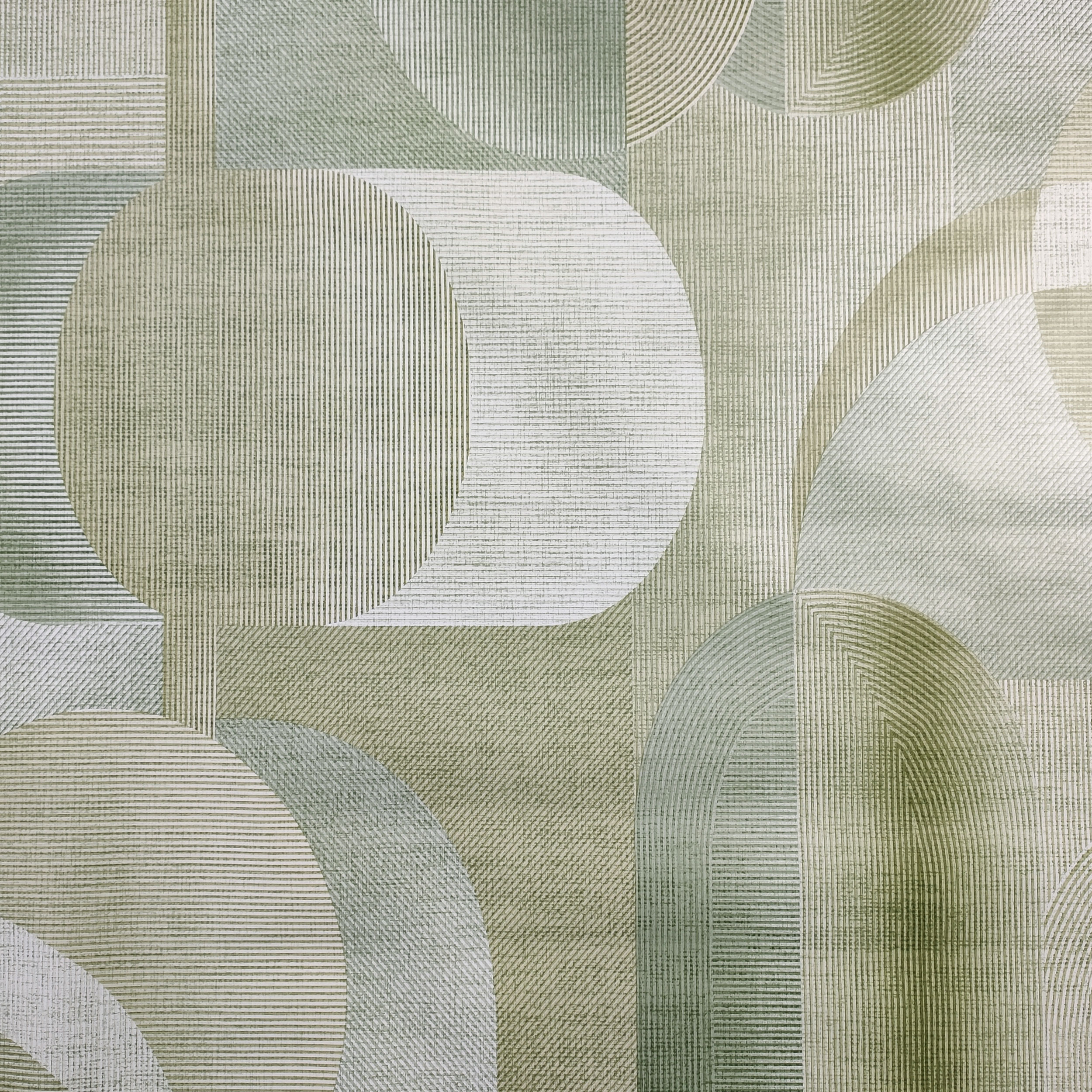 Fabric for Plastic-coated Tablecloth Green Geometric Patterns