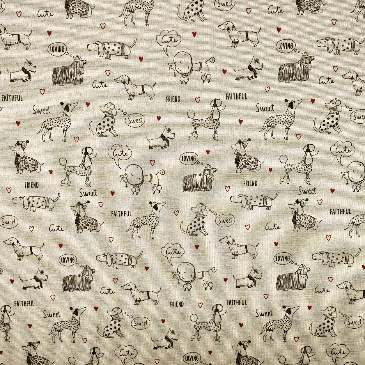 Panama-style cotton blend fabric remnant with dog motif, 190x140 cm Image