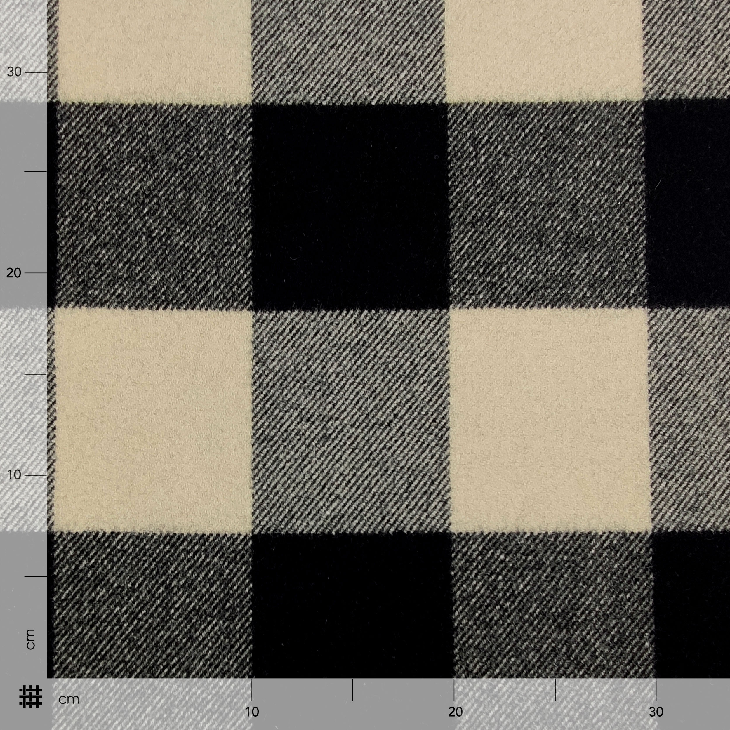 Tissu pour manteaux haute couture à carreaux crème et noirs