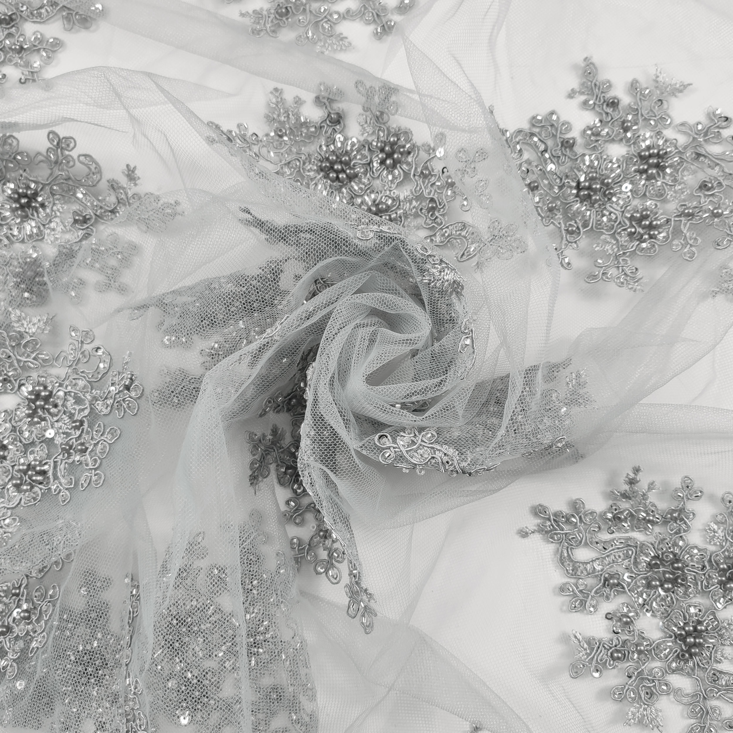 Embroidered Tulle Beads Lux Grey Image