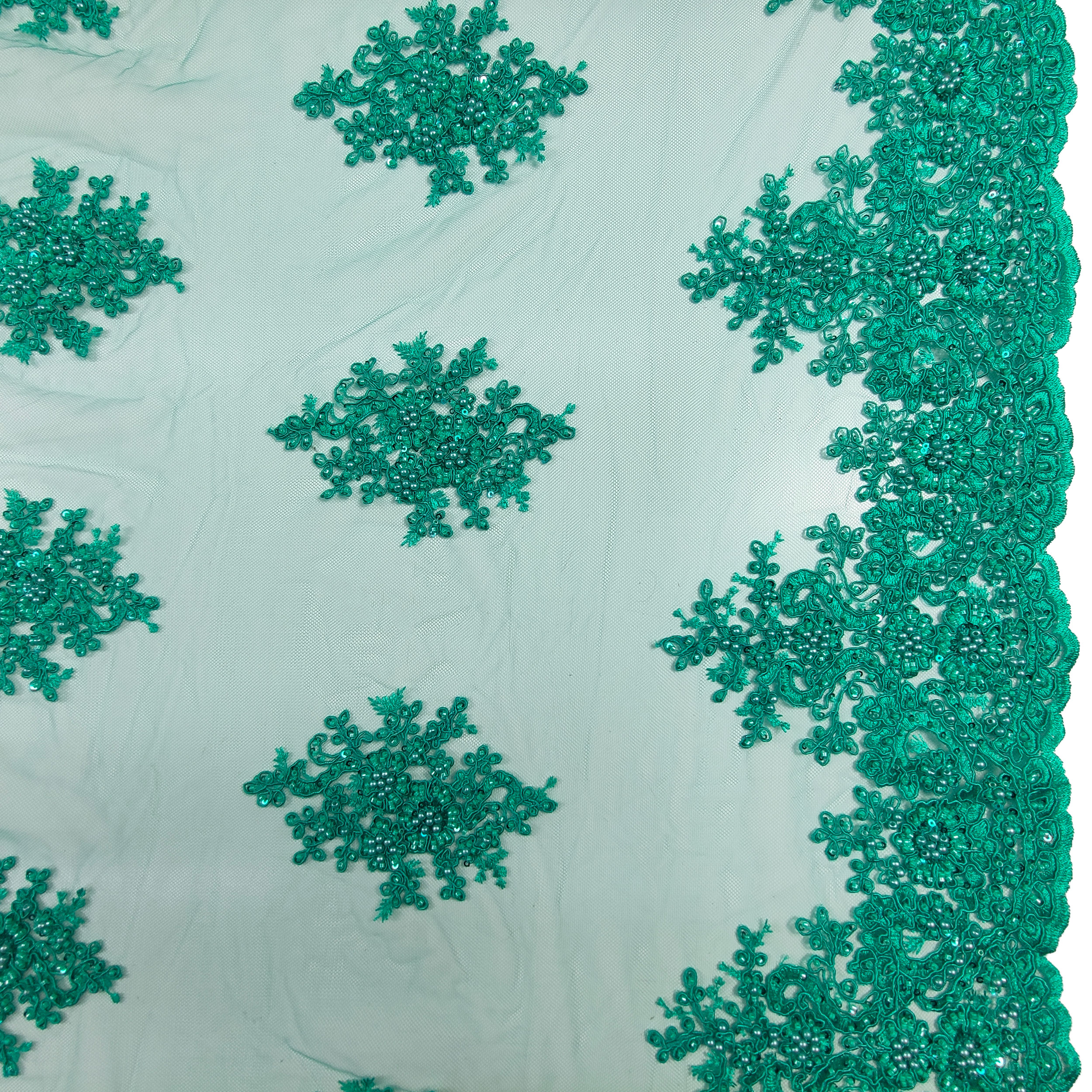 Tulle brodé de perles Lux Emerald Green