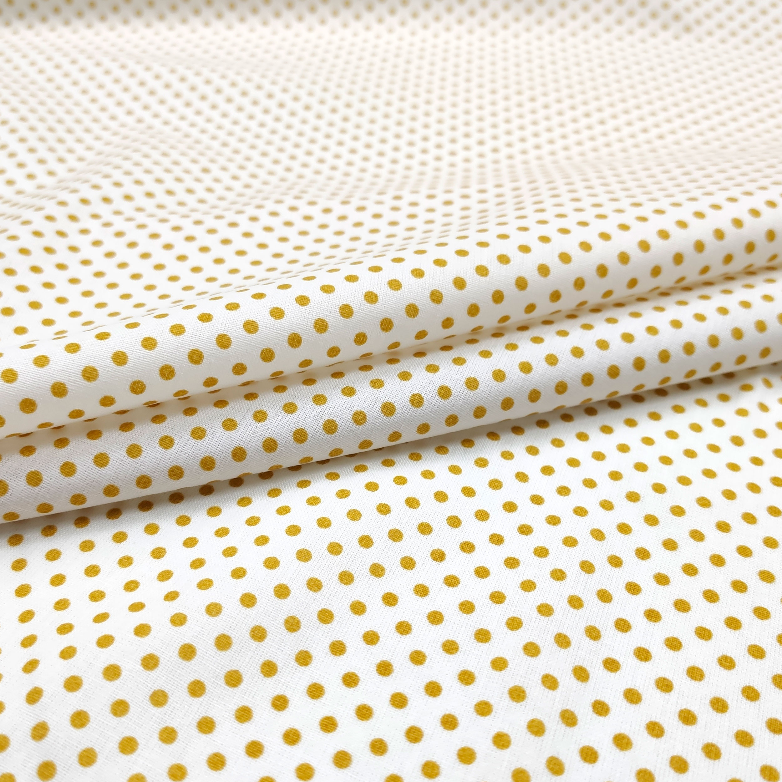 Baumwollstoff Weiß Senf Polka Dot