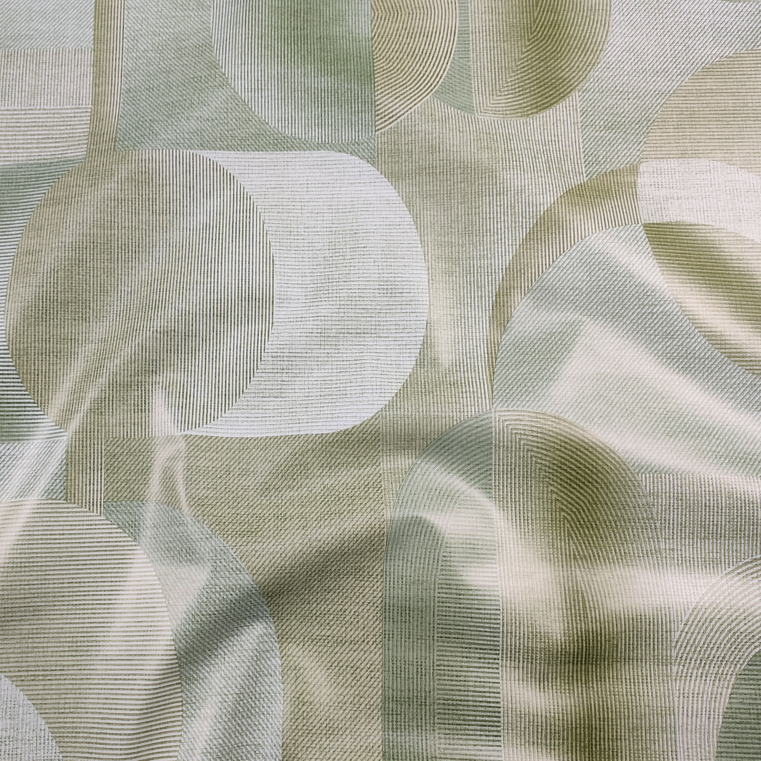 Fabric for Plastic-coated Tablecloth Green Geometric Patterns