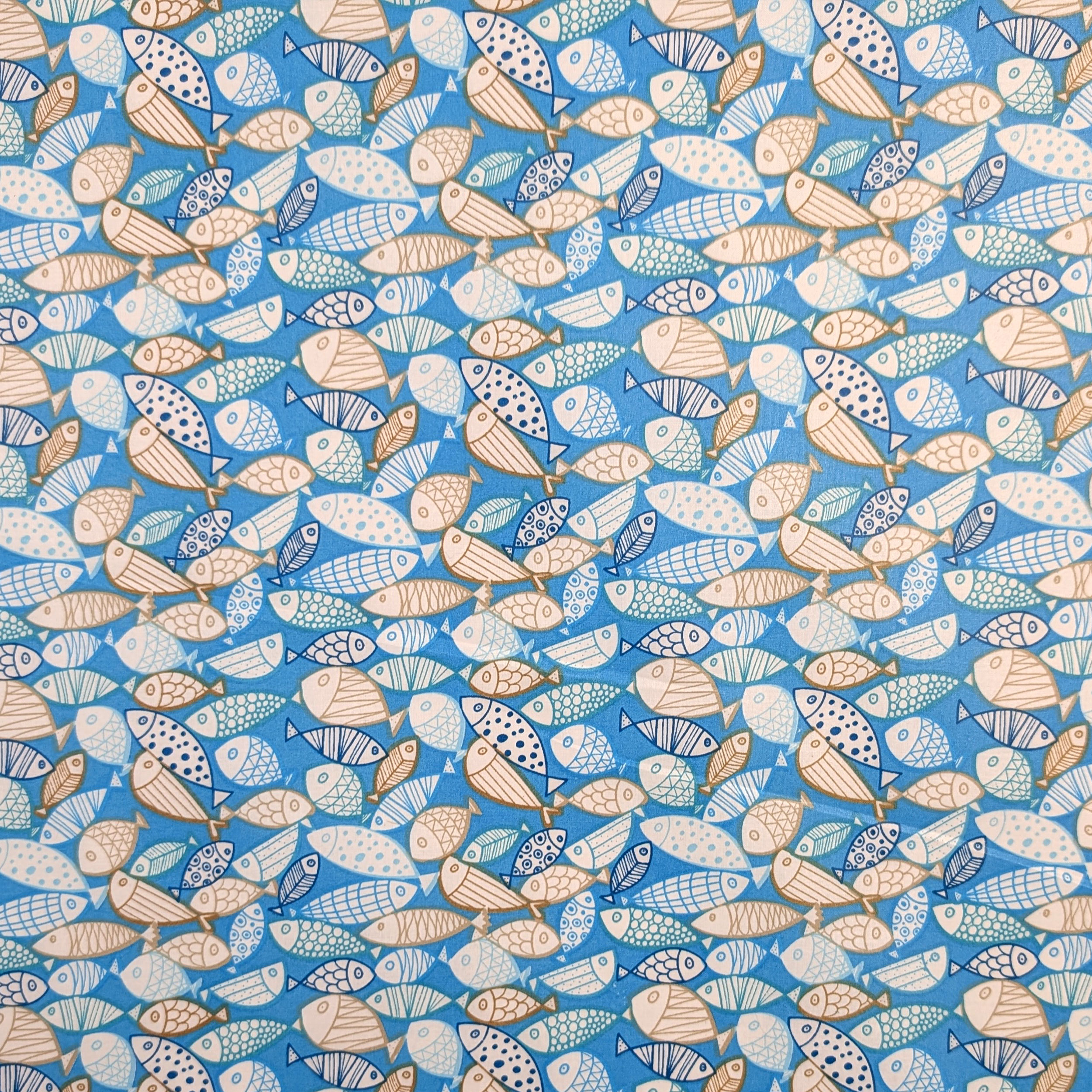 Enduite Tablecloth Fabric Stain-Free Fish Light Blue Image