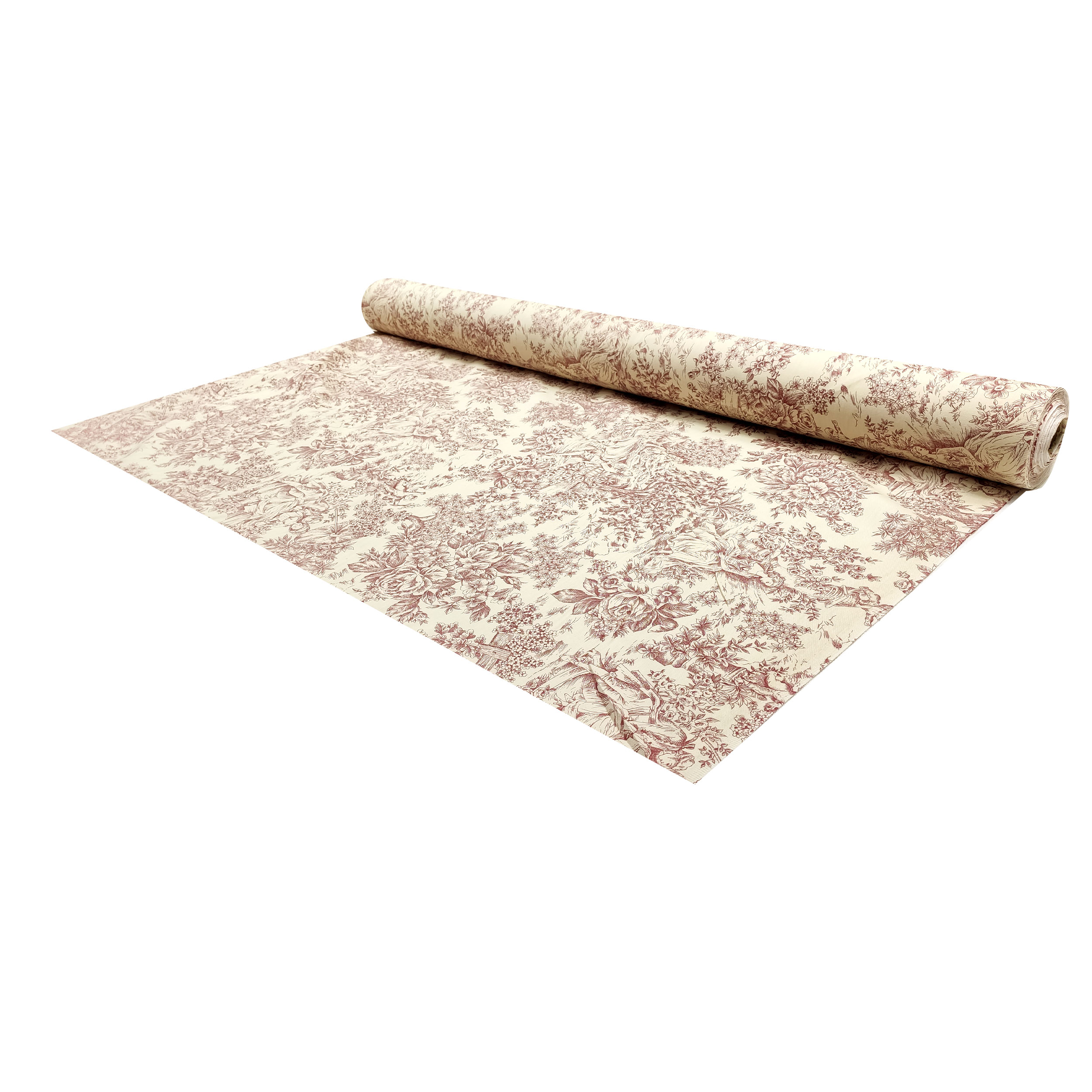 Panama Fabric Toile De Jouy Rouge Crème Fond