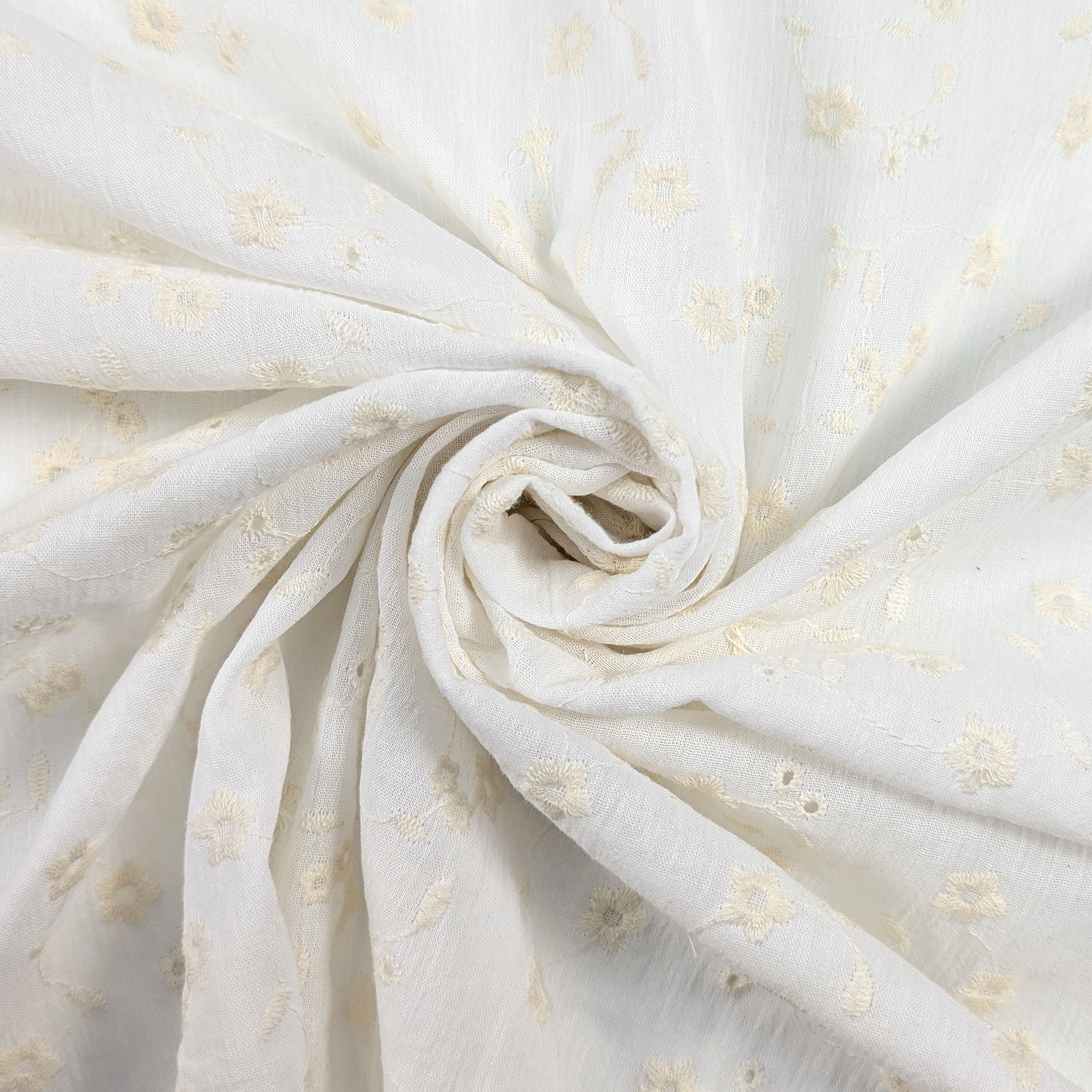 White Cotton Muslin with Cream Flowers Image