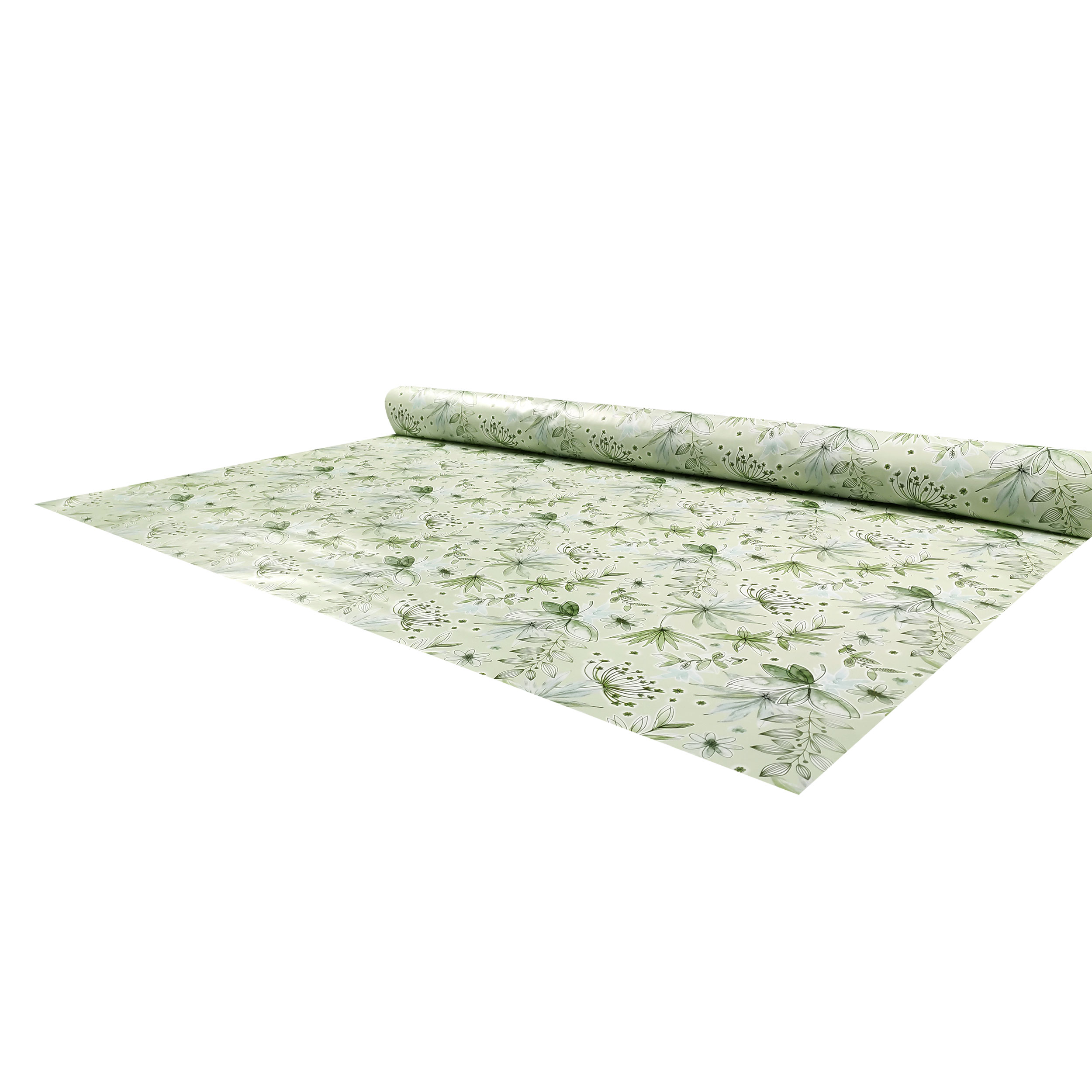 Fabric for Plasticised Tablecloth Flowers Tones of Green