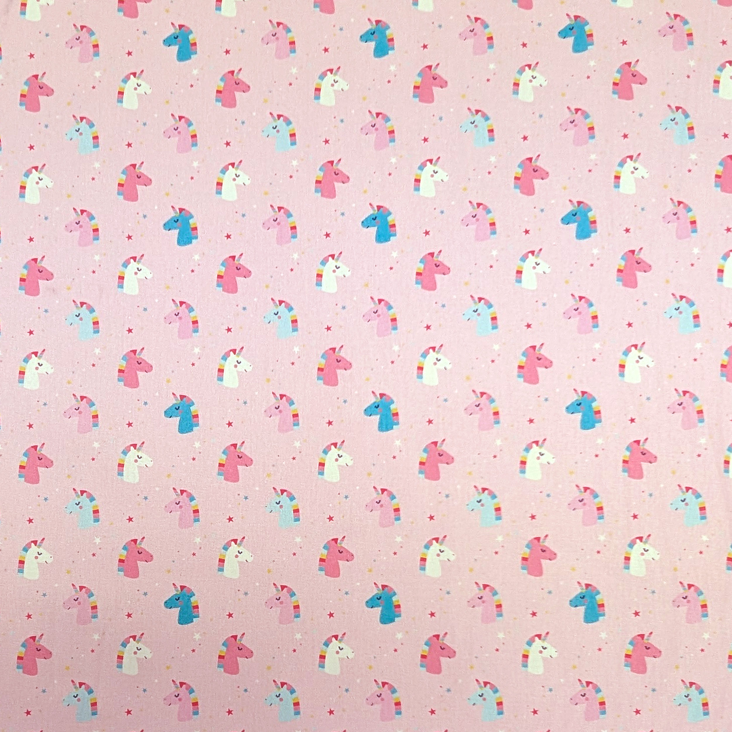 Cotton Poplin Unicorns Pink Background