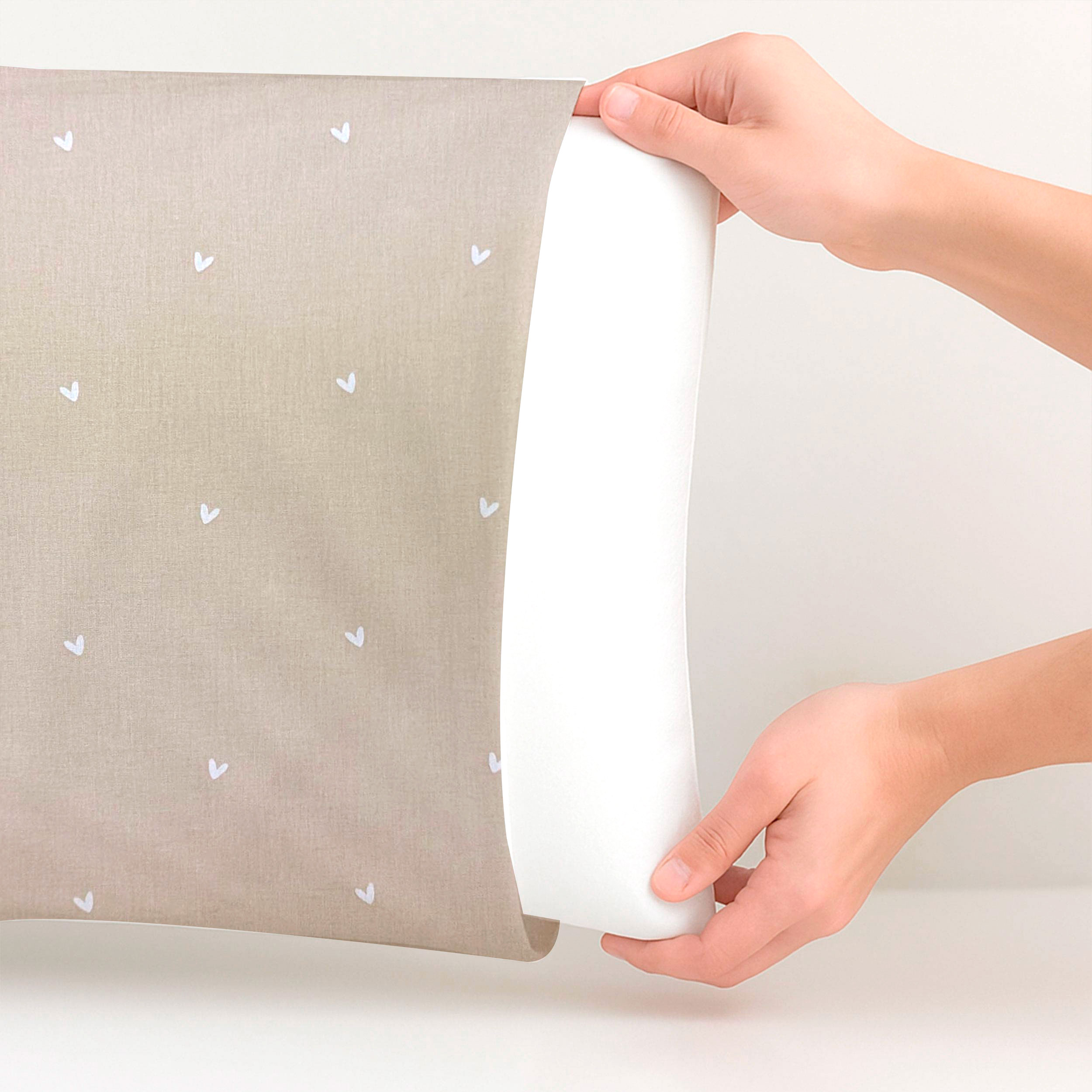 White Hearts Pillowcase with Beige Background Image