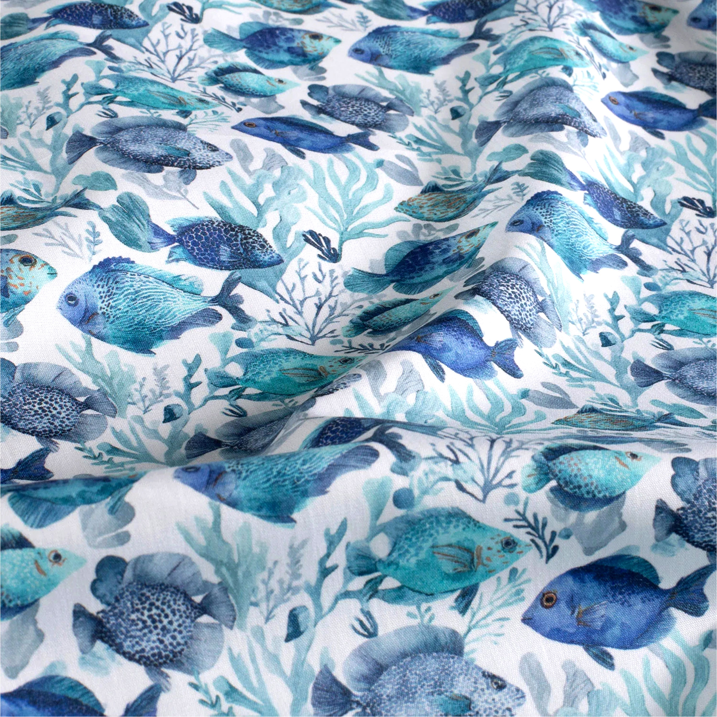 Poplin Cotton Fish and Corals Blue Image