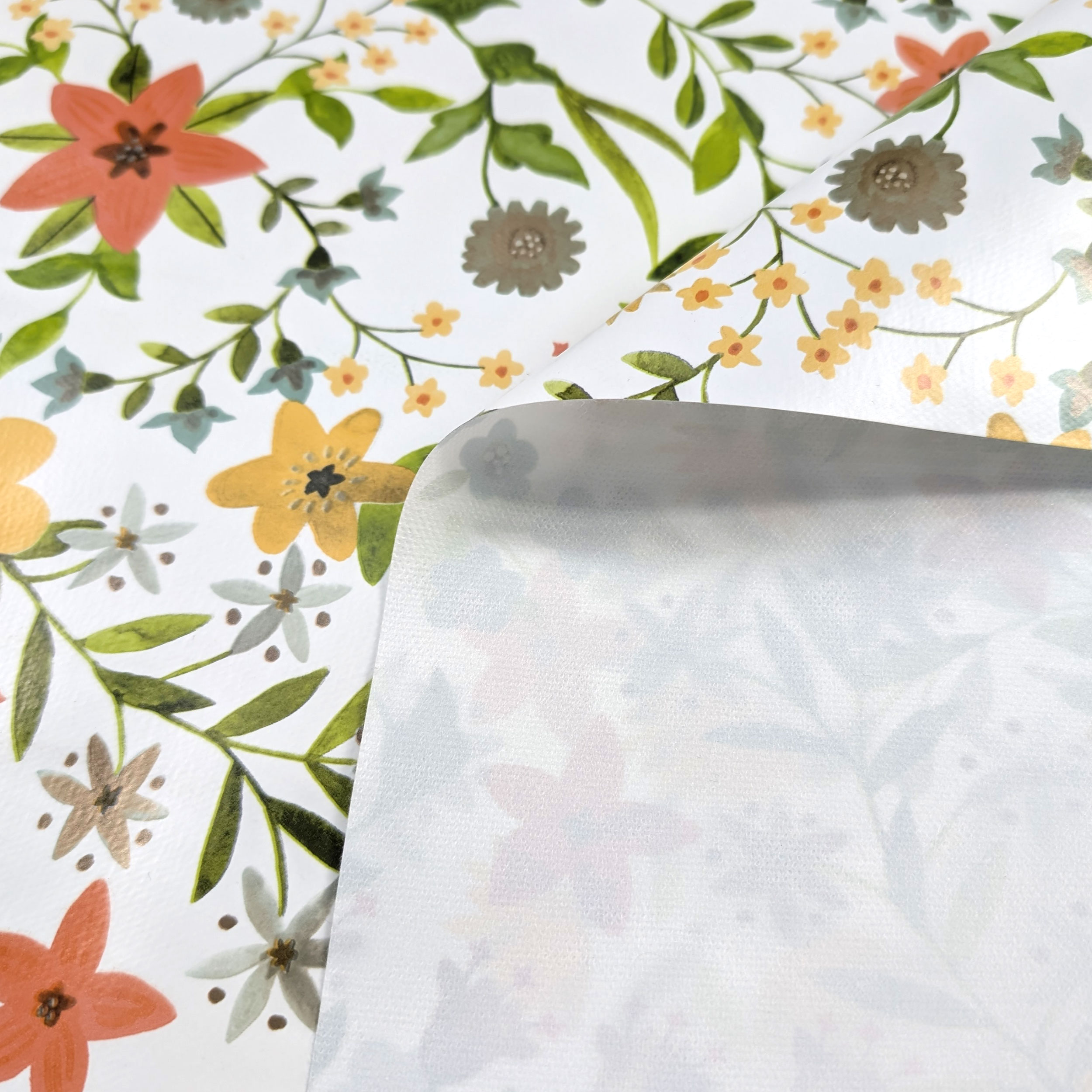 Fabric for Plasticised Tablecloth Warm Tone Flowers Image