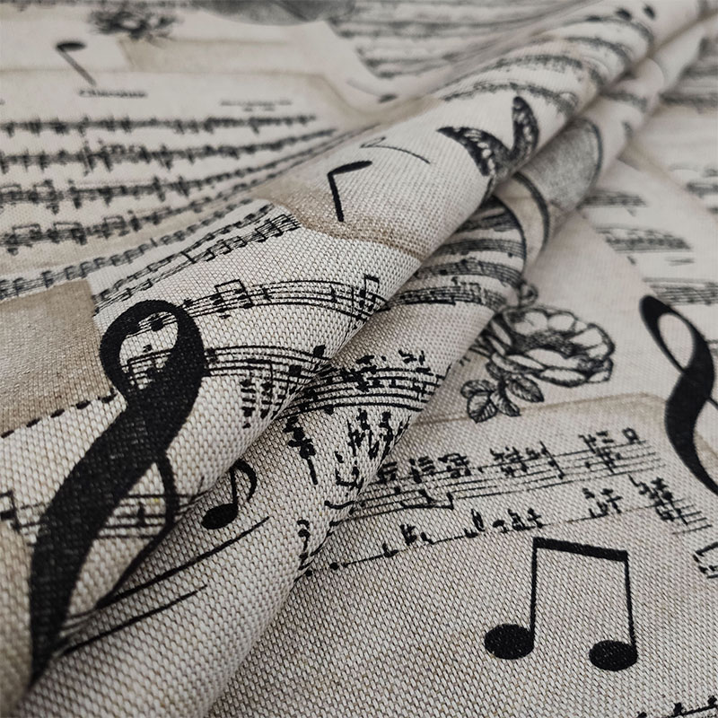 Tissu en coton mélangé Violons et notes Fond écru Image