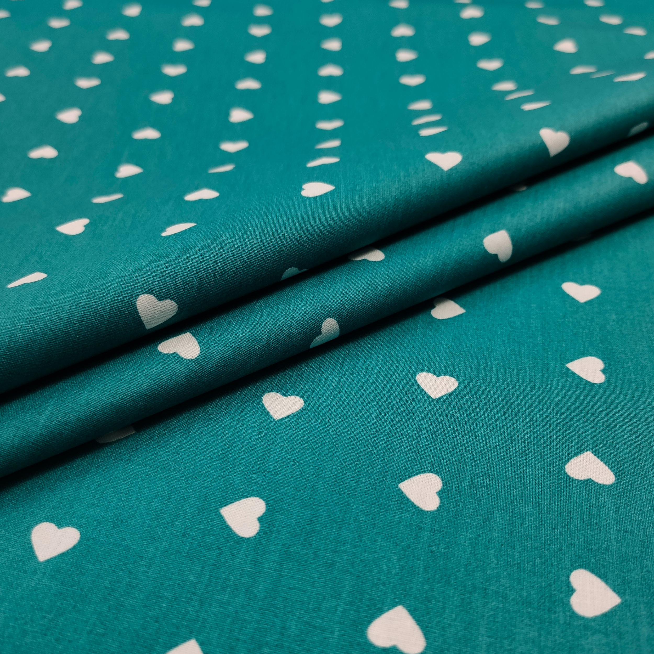 Cotton White Hearts Petrol Background Image
