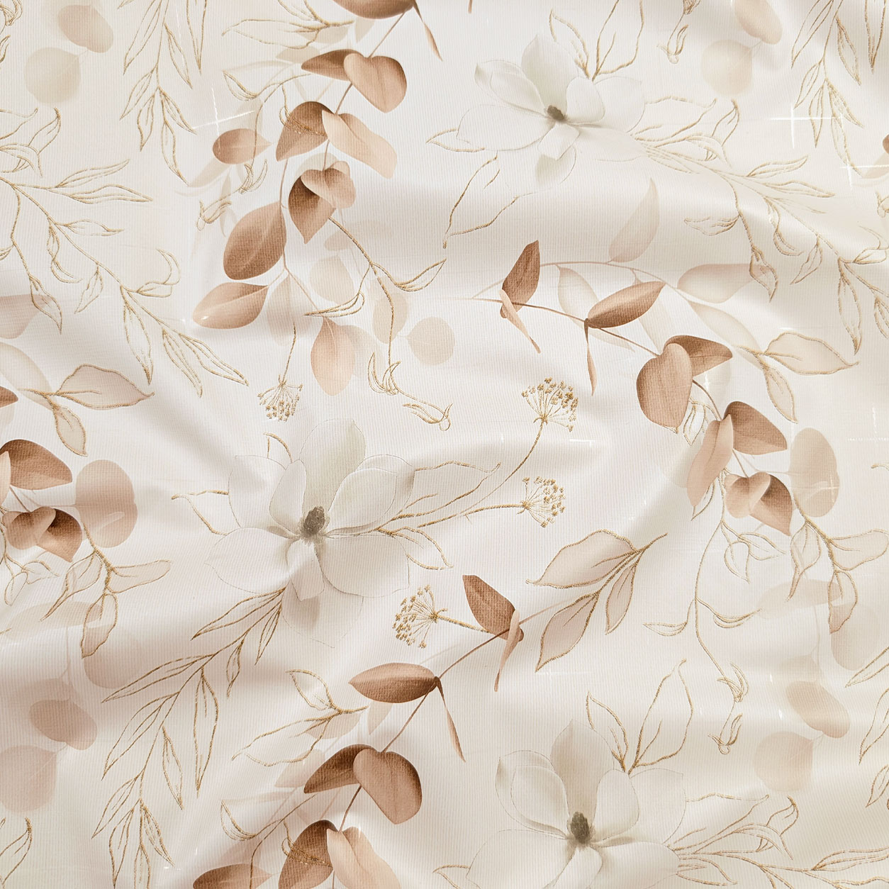 Fabric for Soft Plasticised Tablecloth Branches and Flowers Beige Image