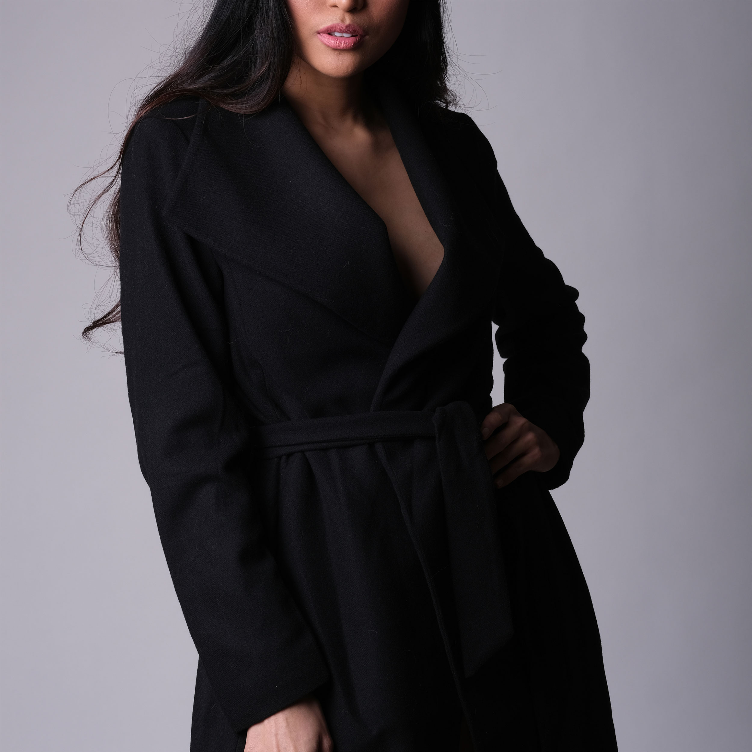 Tissu Manteau Haute Mode Laine Lourde Noir Image