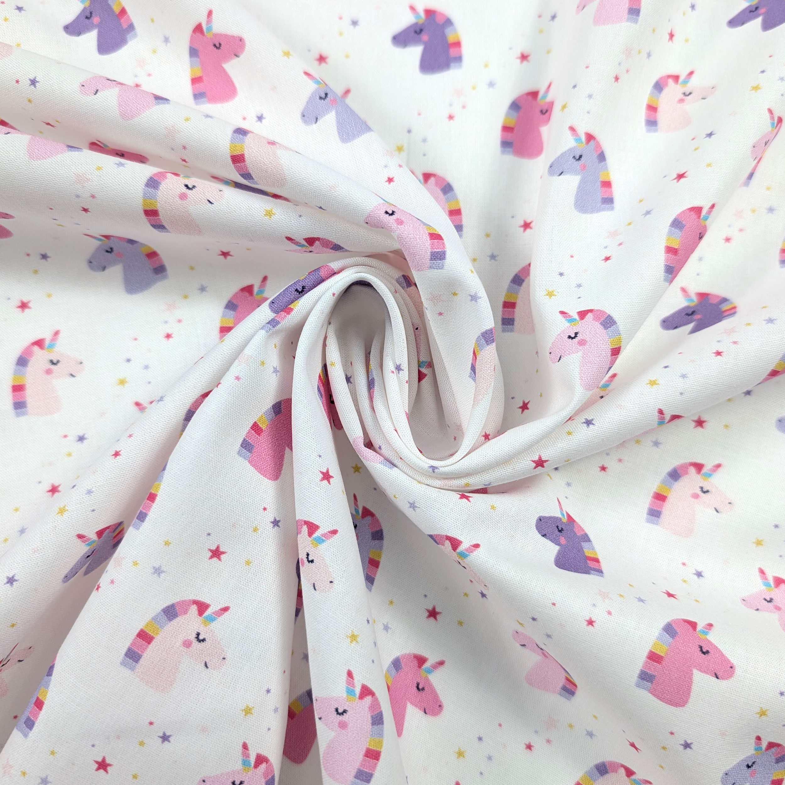 Cotton Poplin Unicorns White Background
