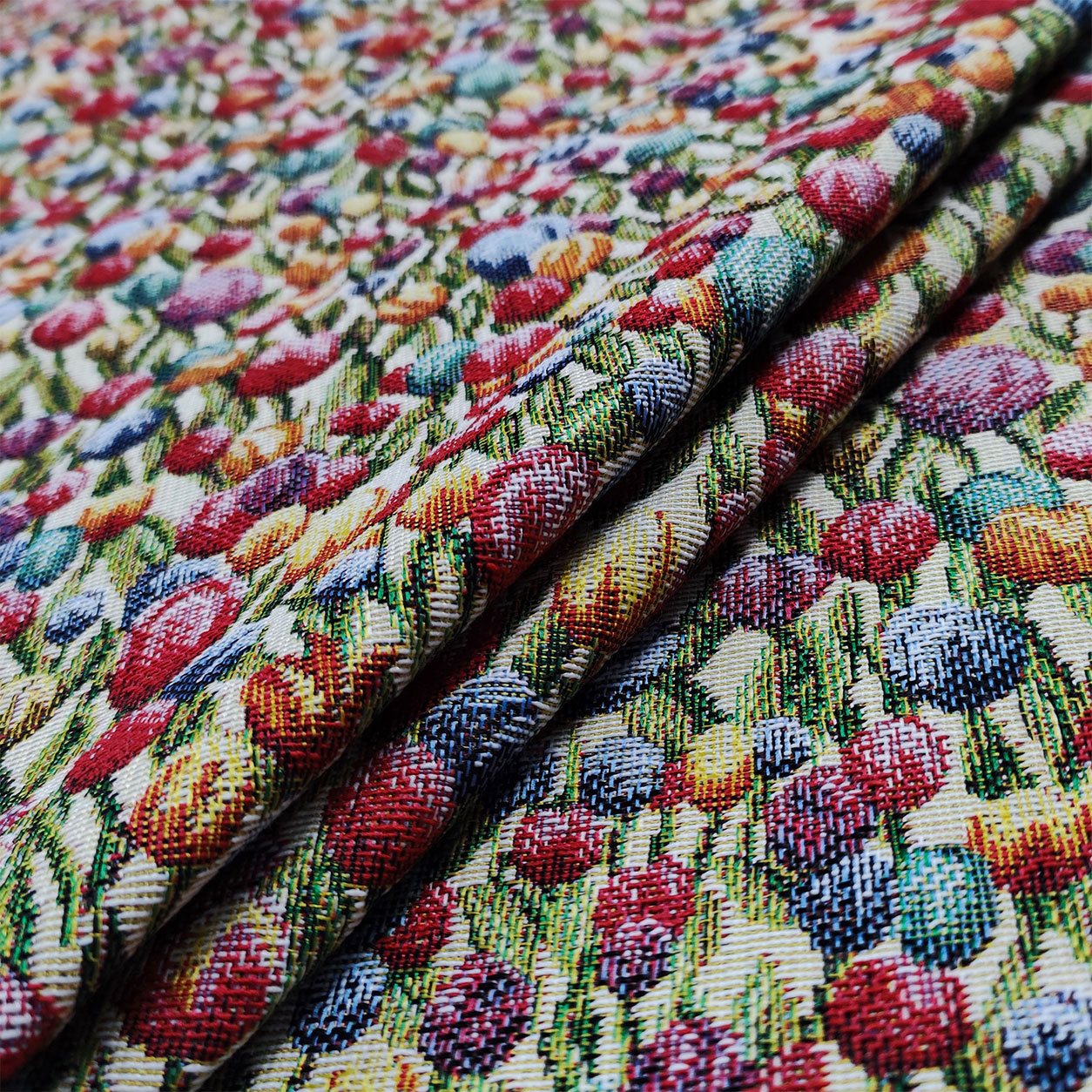 Tejido Jacquard Pequeños Tulipanes de Colores