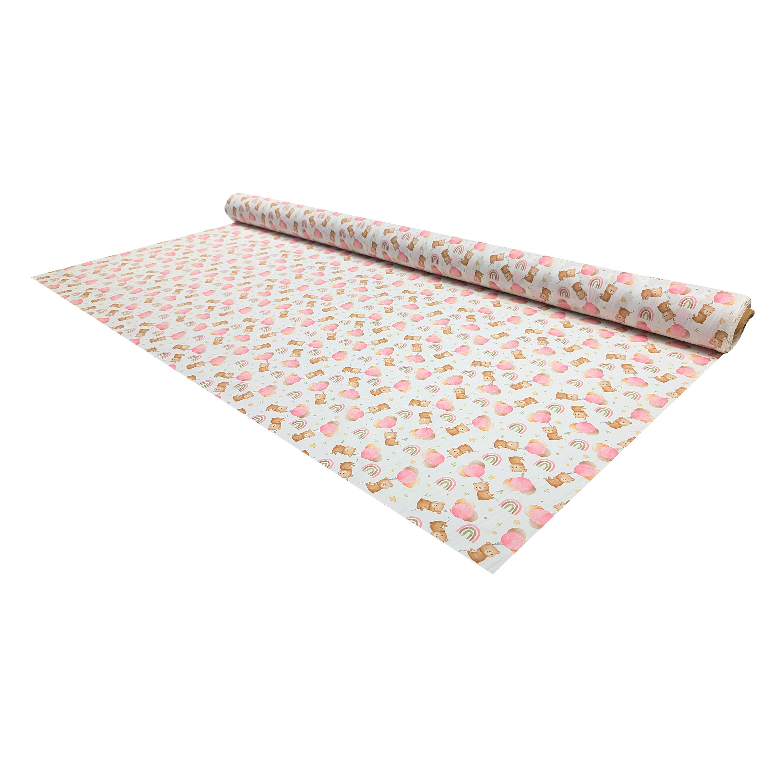 Pink Bears and Balloons Percale Cotton Image
