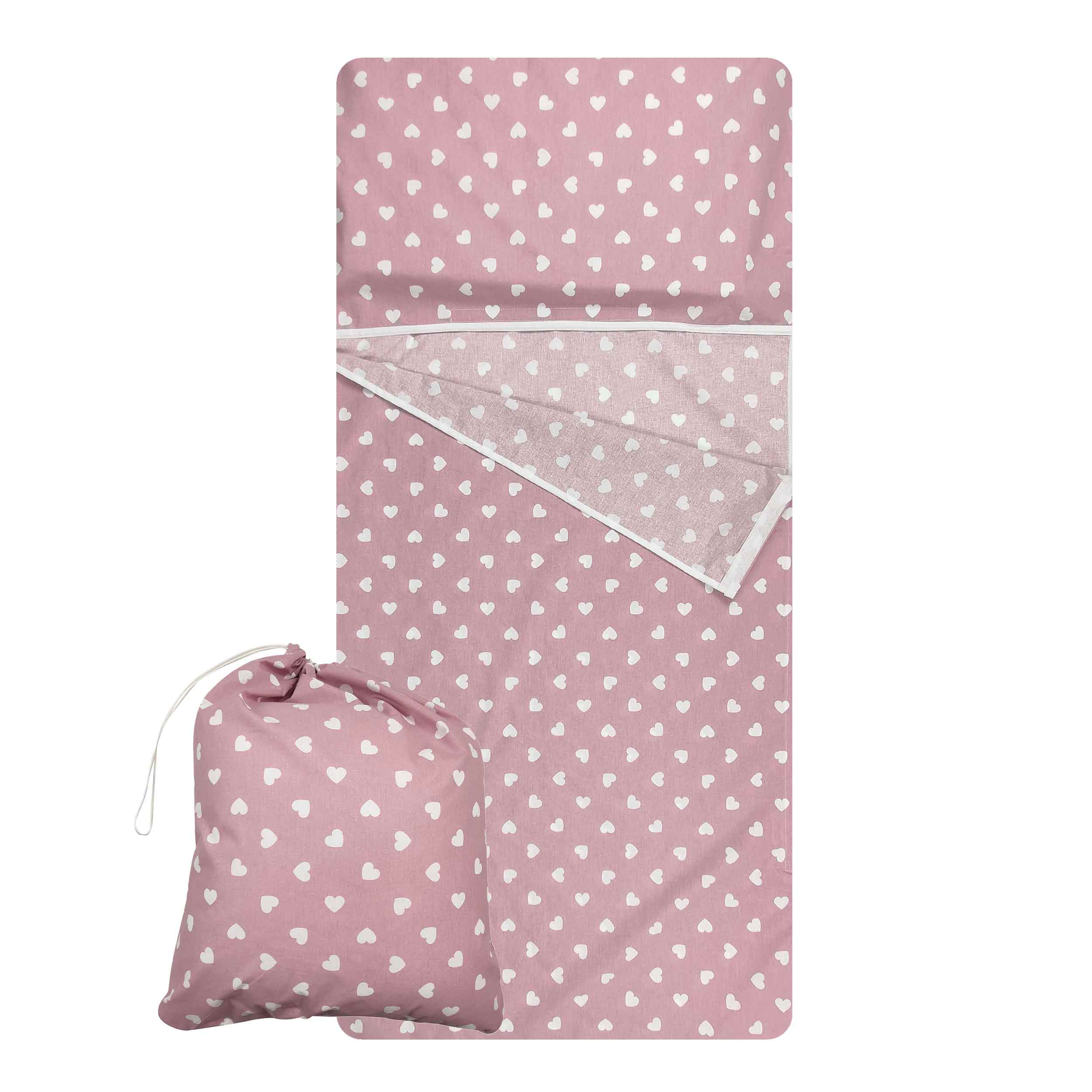 Summer Sleeping Bag White Hearts with Antique Pink Background Image