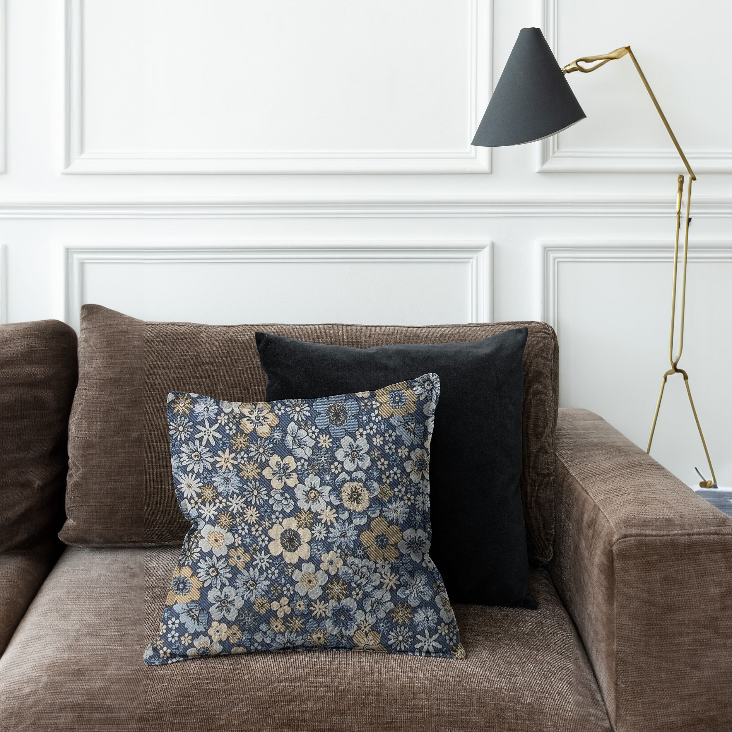 Tissu brocart Fleurs Fond Avio Image