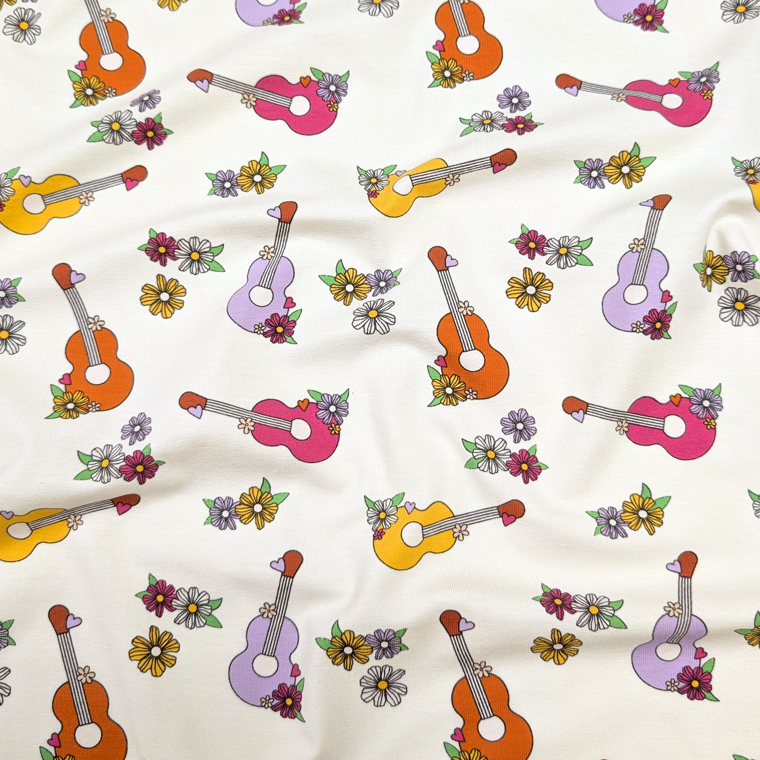 Jersey Cotton Guitars and Flowers Image