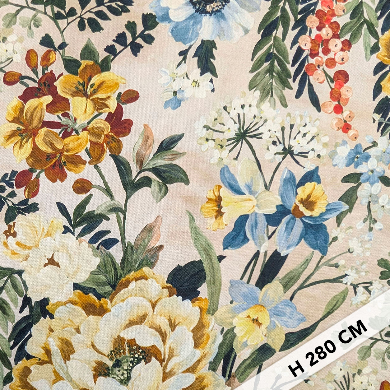 Panama Cotton Flowers Background Beige H 280 cm Image