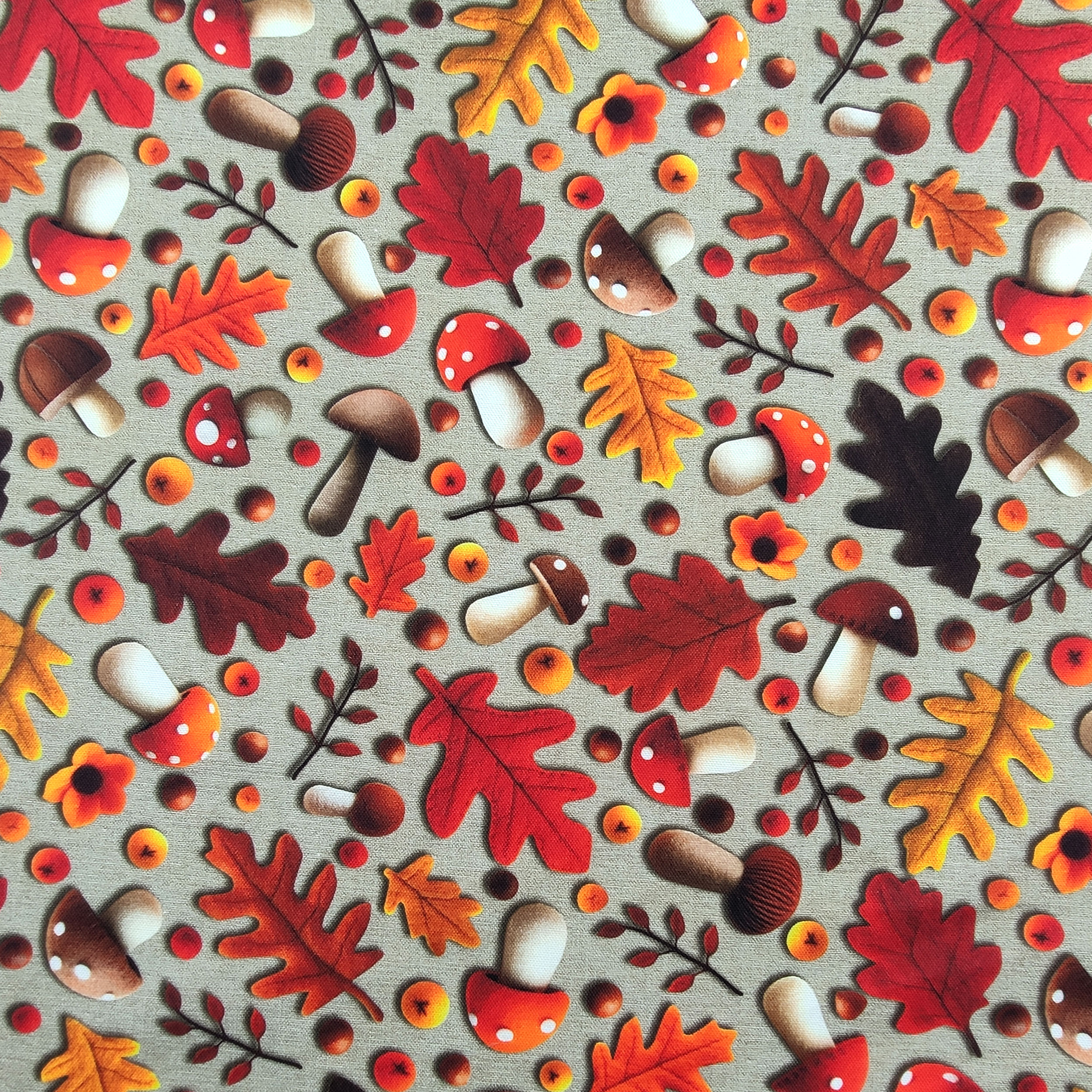 Cutout Panama Cotton Mushrooms and Autumn Leaves 50x140 cm Image