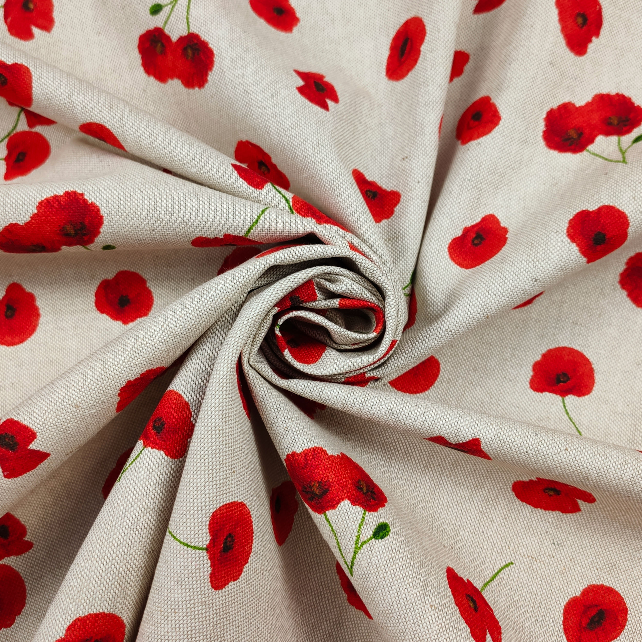 Cut-out Panama Fabric Red Poppies Medium 50x140 cm Image