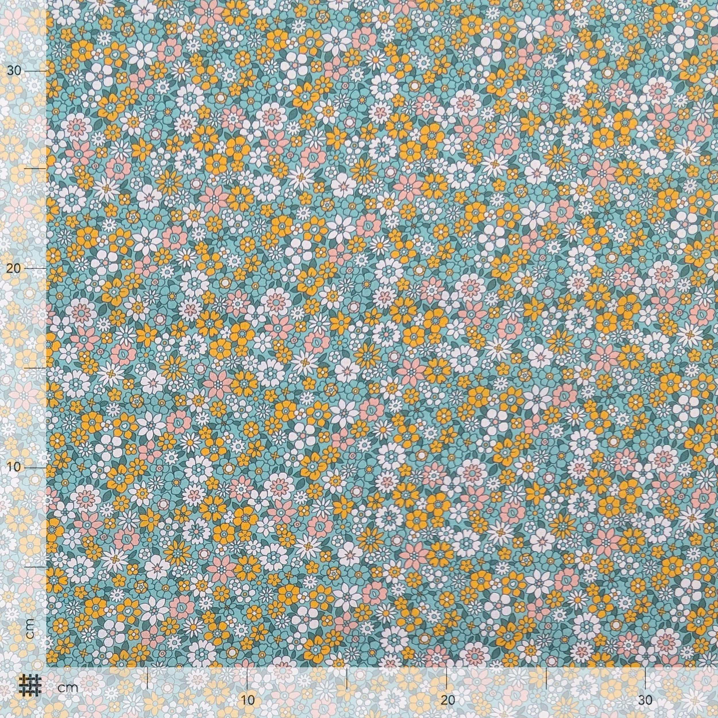 Poplin Cotton Yellow Flowers Green Background Image