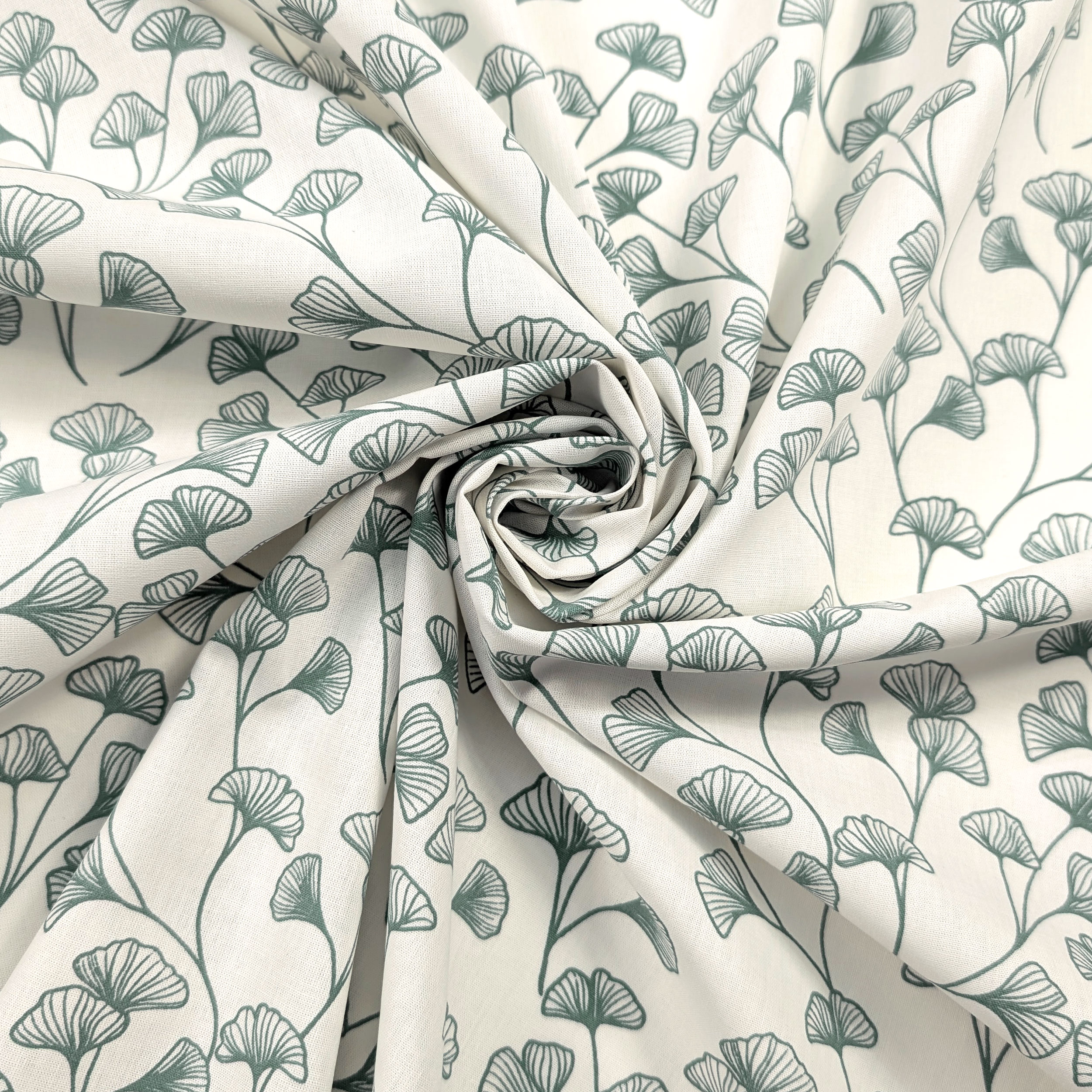 Poplin Cotton Leaves Background Green Grey Image
