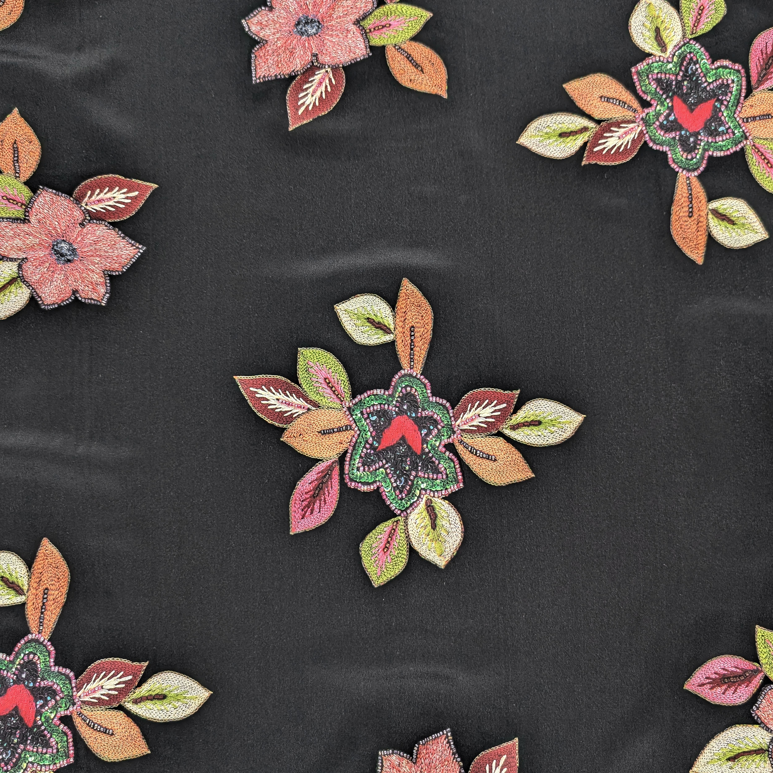Crepe Silk High Fashion Black with Flowers Image