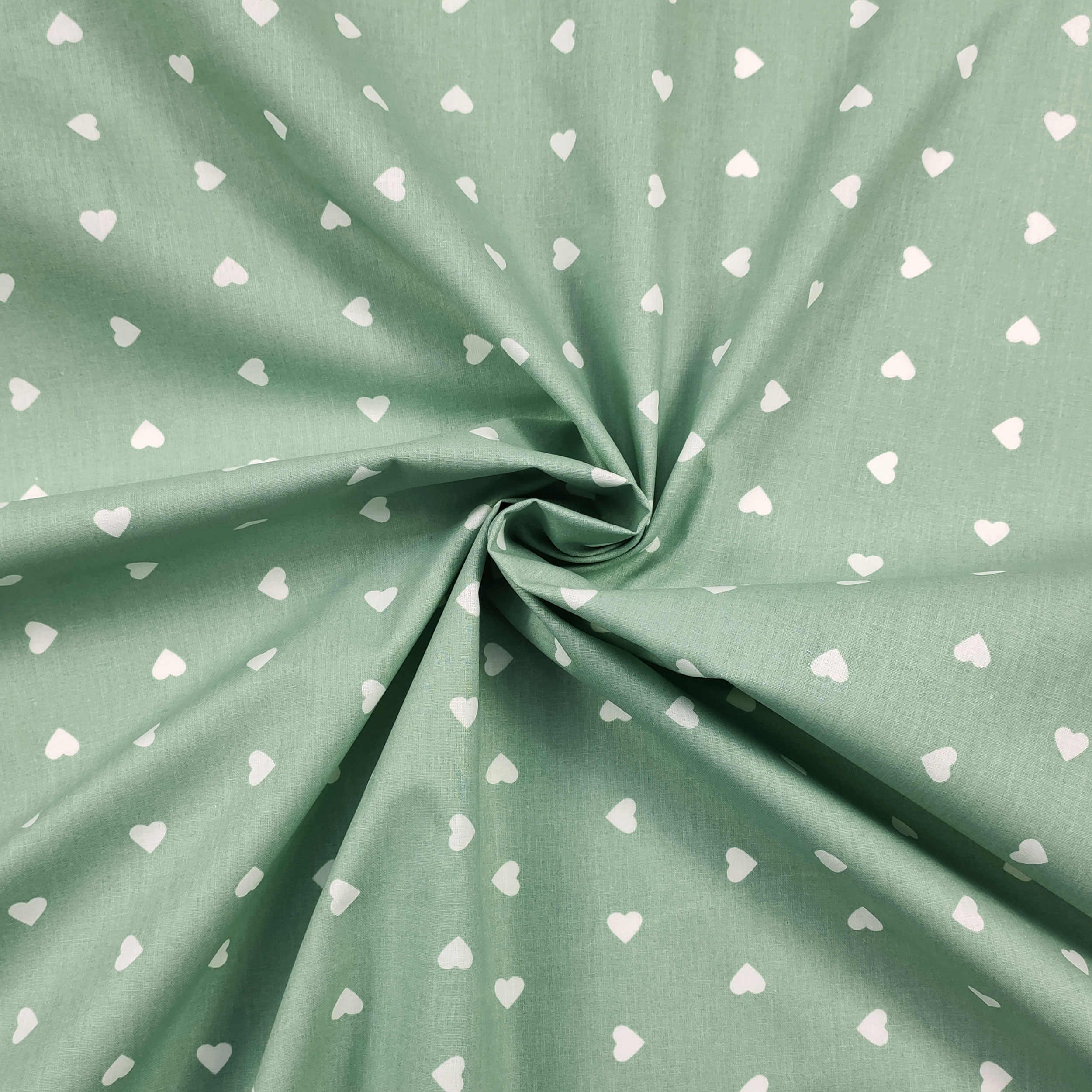 Cutout Cotton White Hearts Marine Green Coloured Background 50x140 cm Image
