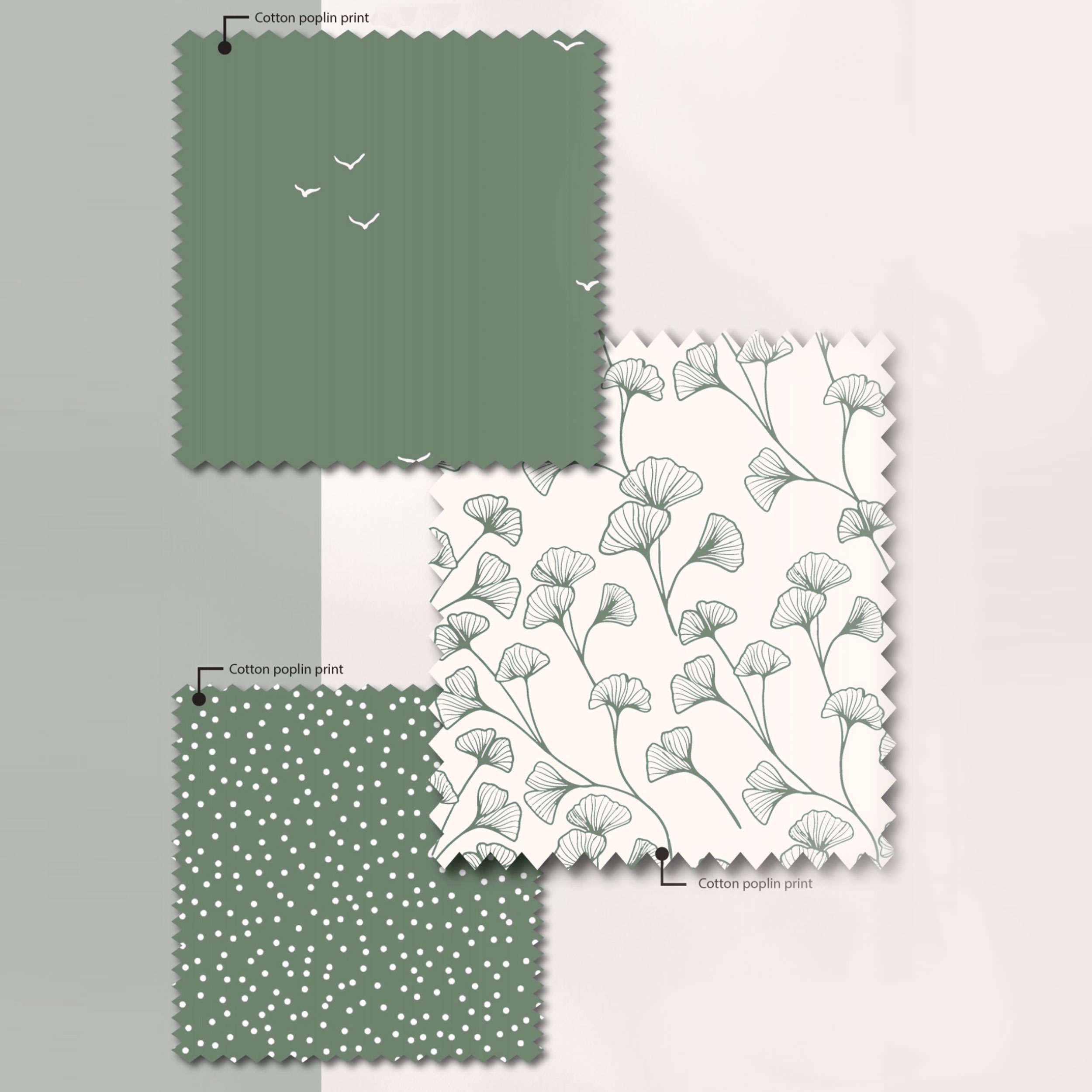 Poplin Cotton White Polka Dot Background Sage Green Image