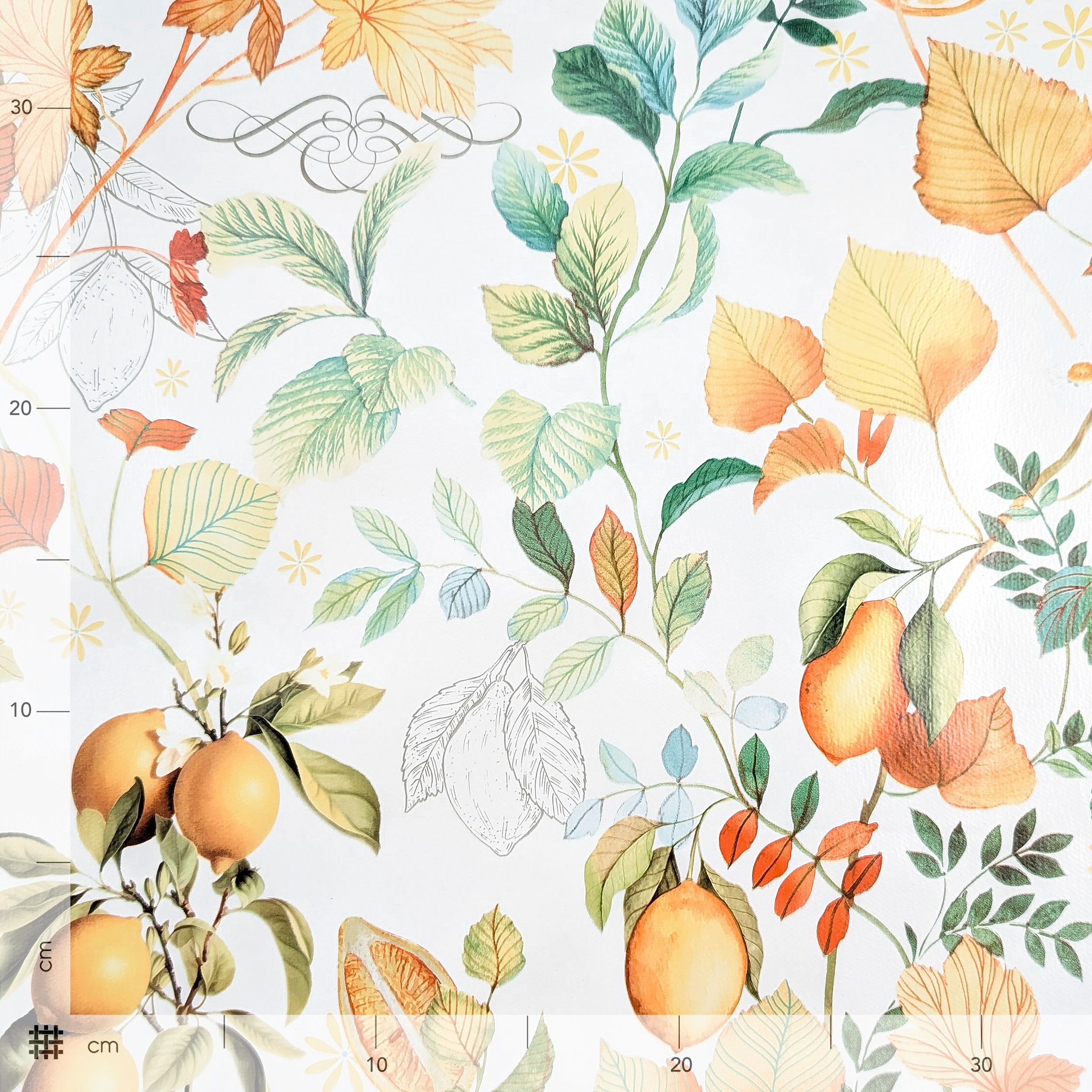 Fabric for Plastic-coated Tablecloth Lemons and Leaves Image