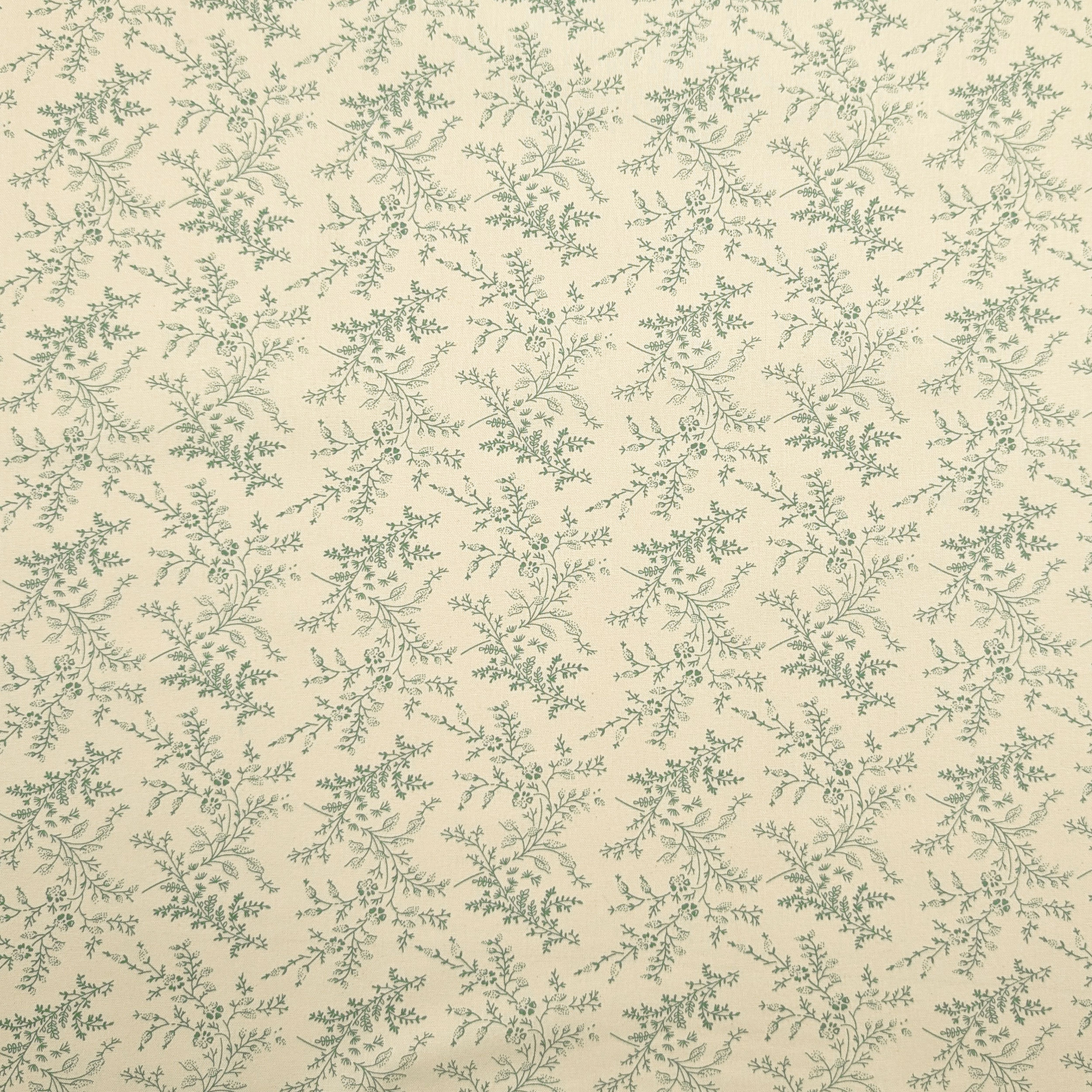 Vintage-print cotton poplin with green branches and flowers Image