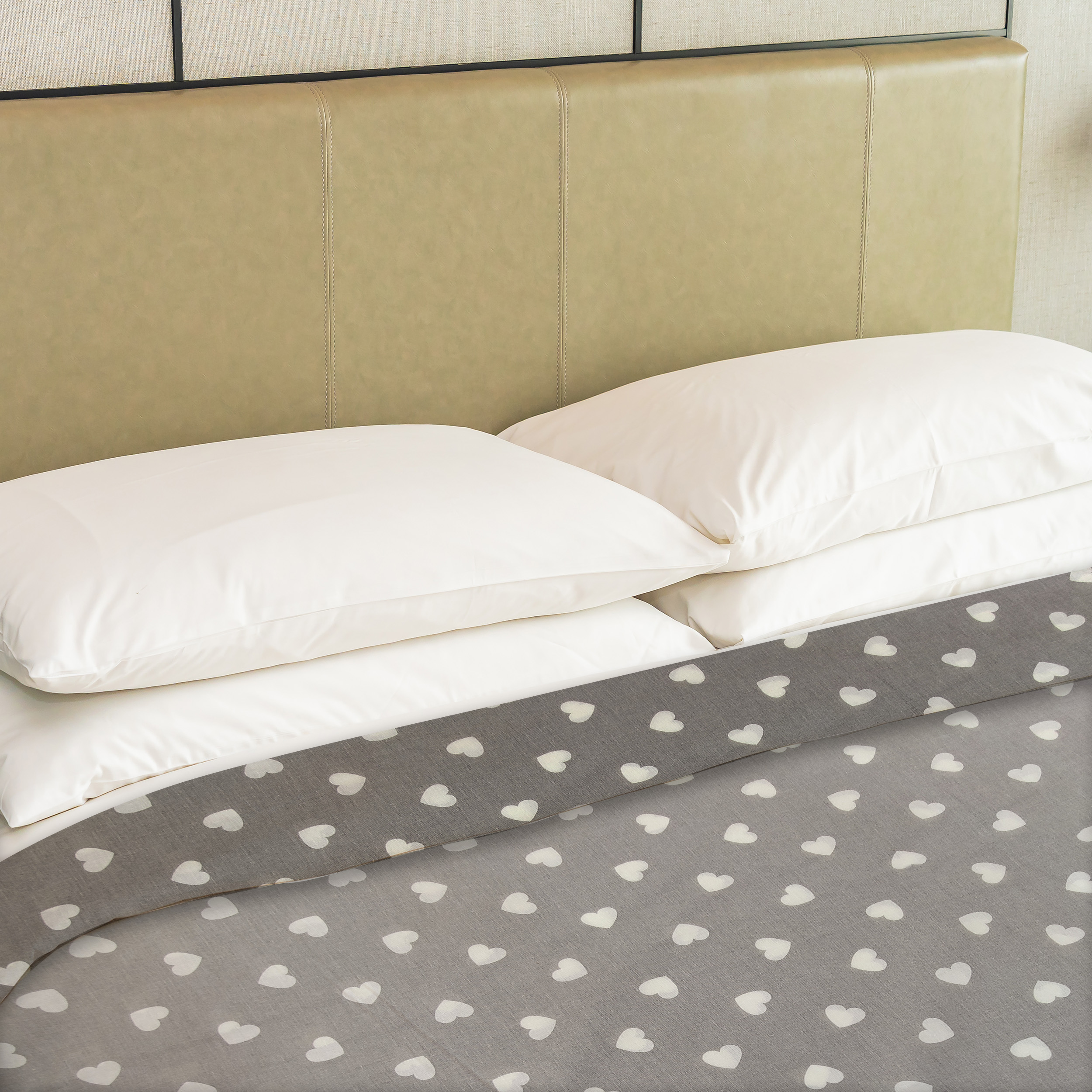 White Hearts on Grey Cotton