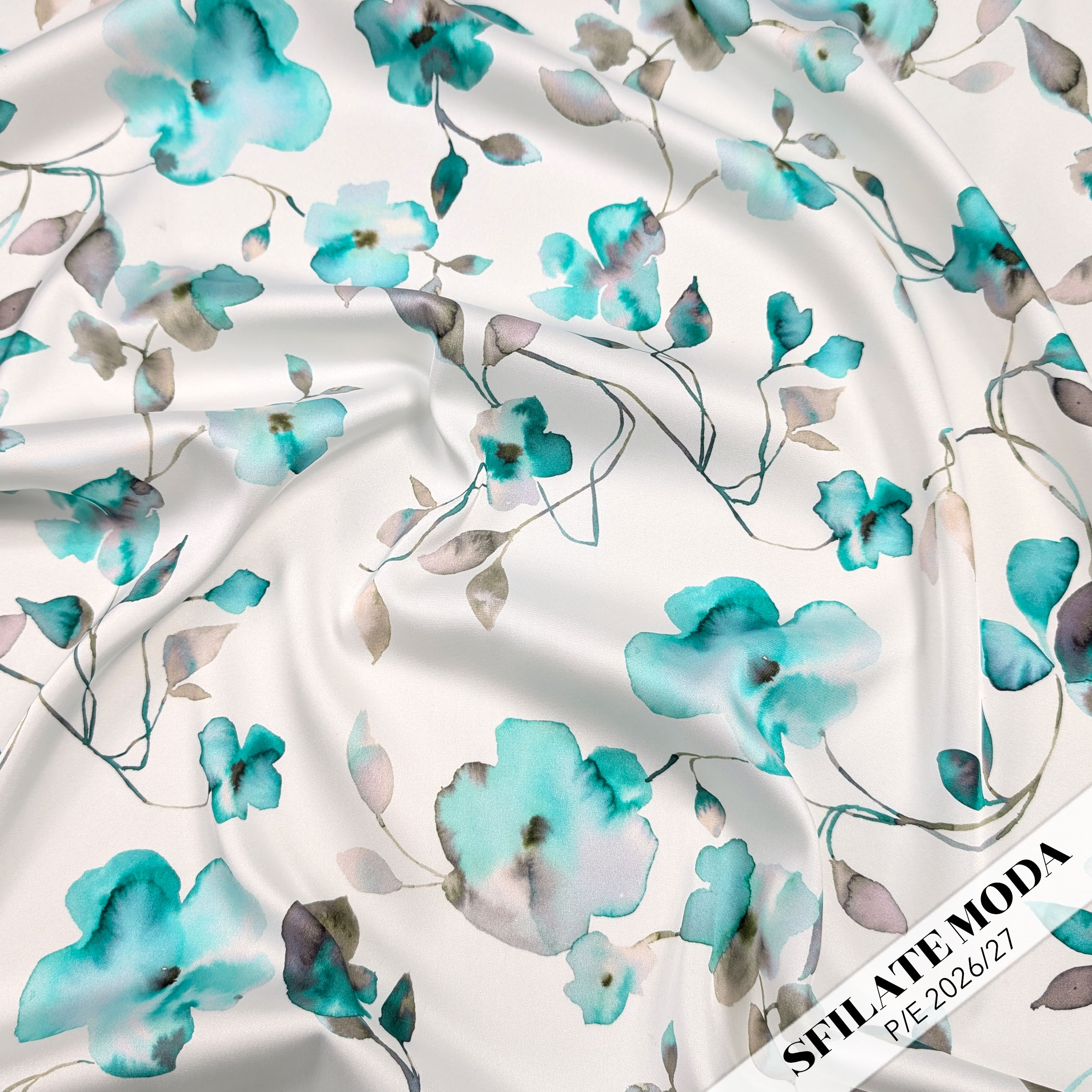 Ensemble de satin haute couture aquarelle fleurs Aqua Green Image