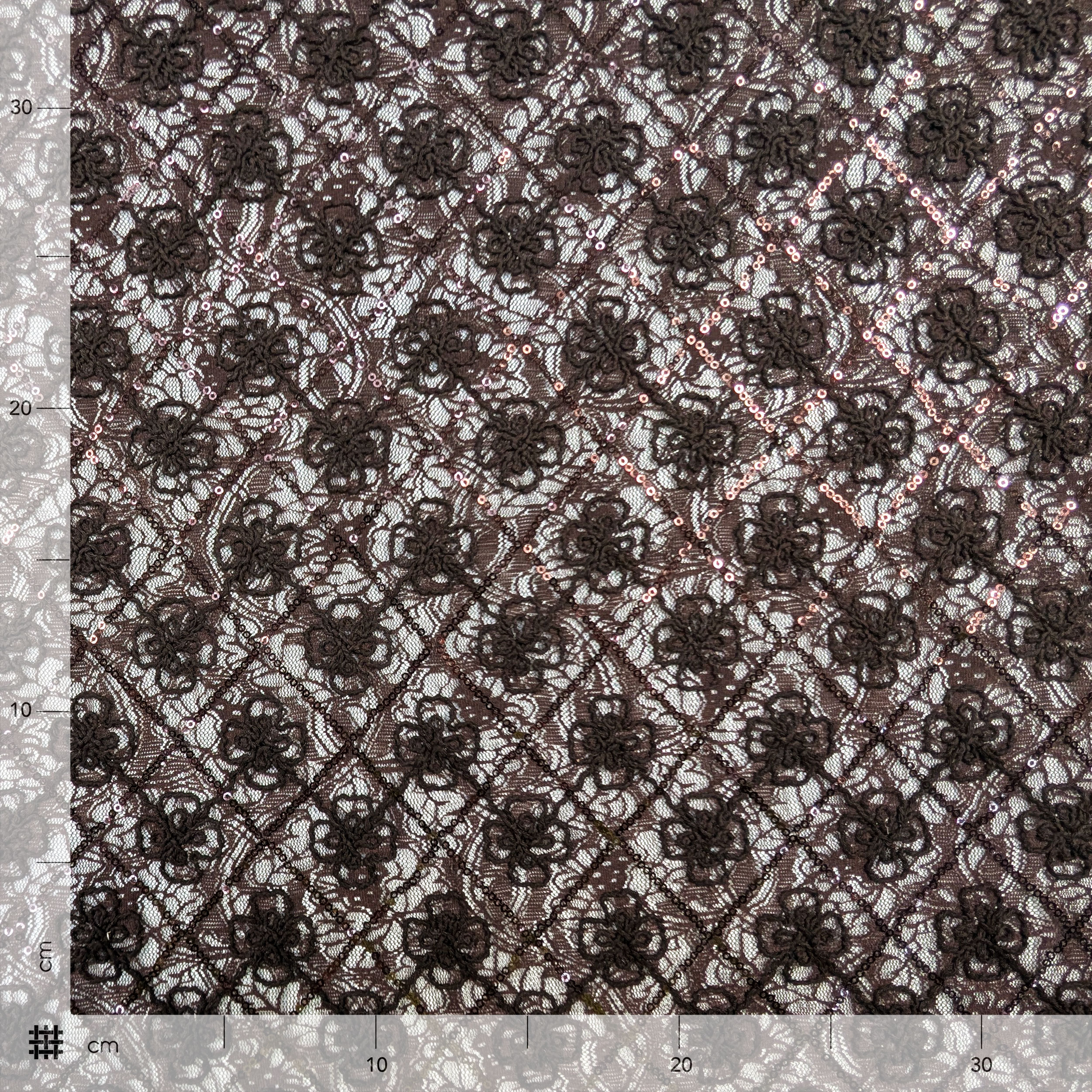 Bi-elastic Lace Embroidered Flowers and Sequins Brown Image
