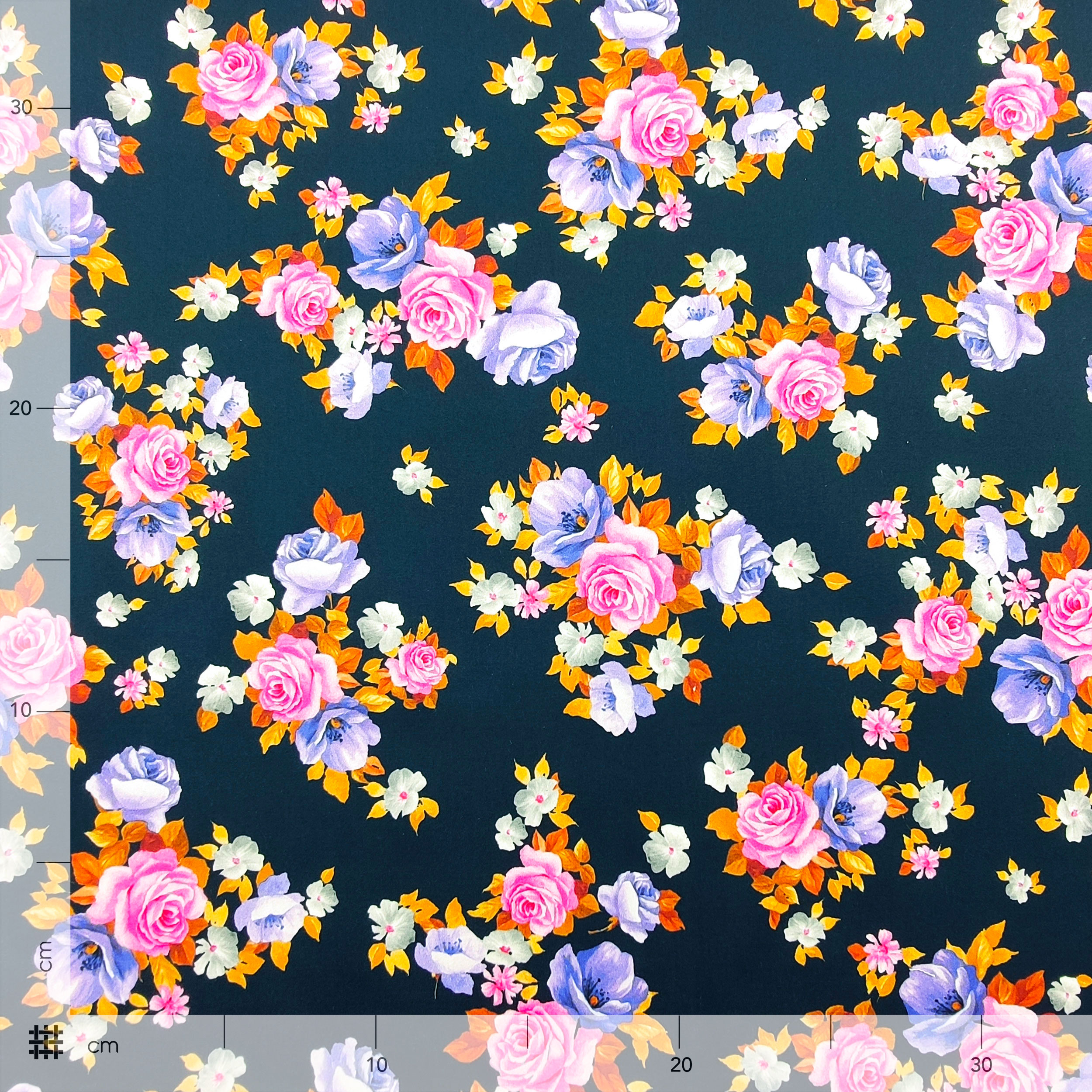 Floral Cotton Satin Navy Background