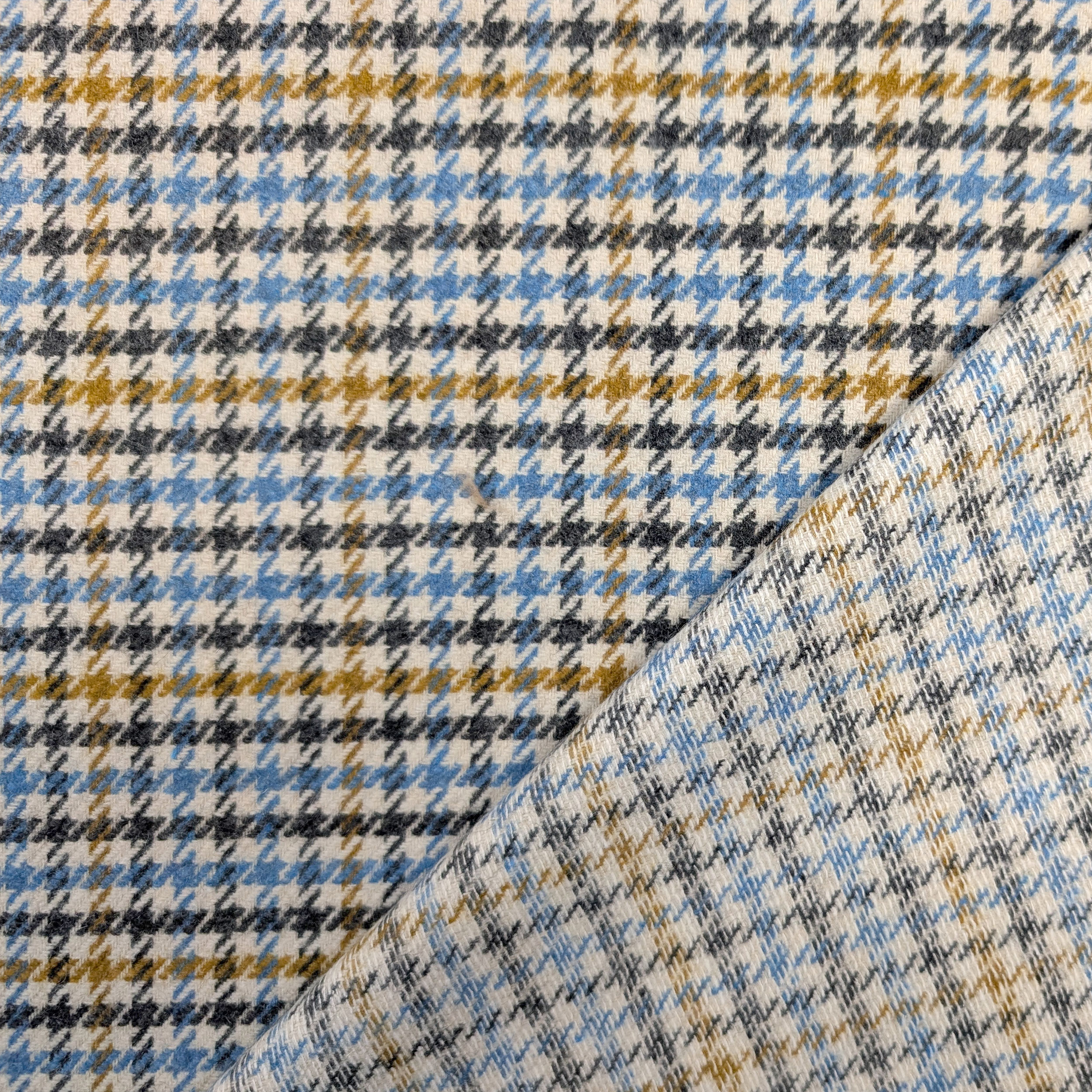 Houndstooth wool blend Ochre and Light Blue Image